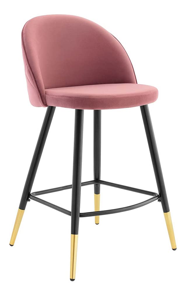 Modway Cordial Performance Velvet Dining Counter Stools Set of 2 - Dusty Rose Velvet Upholstered Bar Stools for Kitchen Island, Breakfast Nook & Modern Home Decor