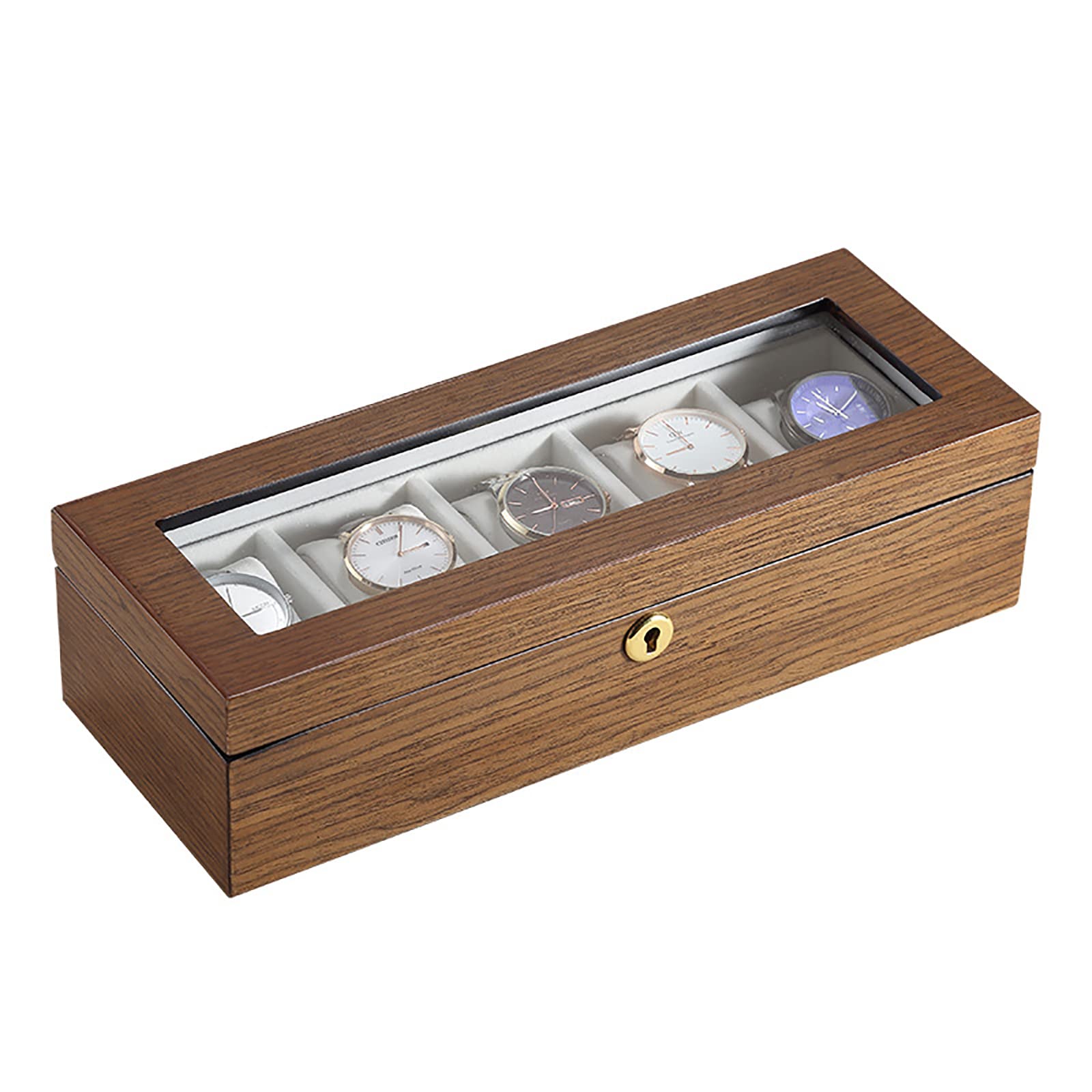 Vintage Wooden Watch Box - 5 Slot Portable Mechanical Watch Storage Case with Flannel Lining, Multifunctional Display for Men & Women - Perfect for Travel, Home & Office - Brown, One Size