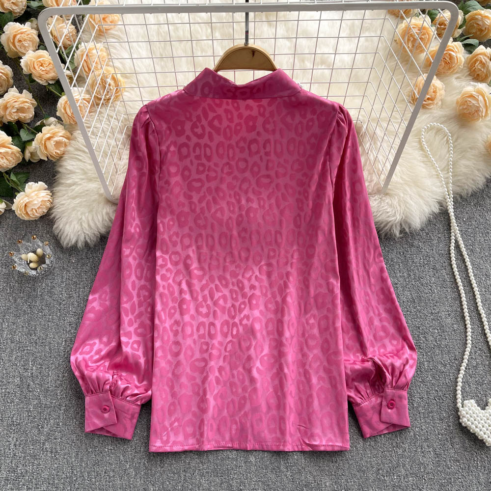 Vintage French Long Sleeve Beaded Polo Collar Shirt - Elegant Women's Blouse for Casual Wear, Office & Special Occasions