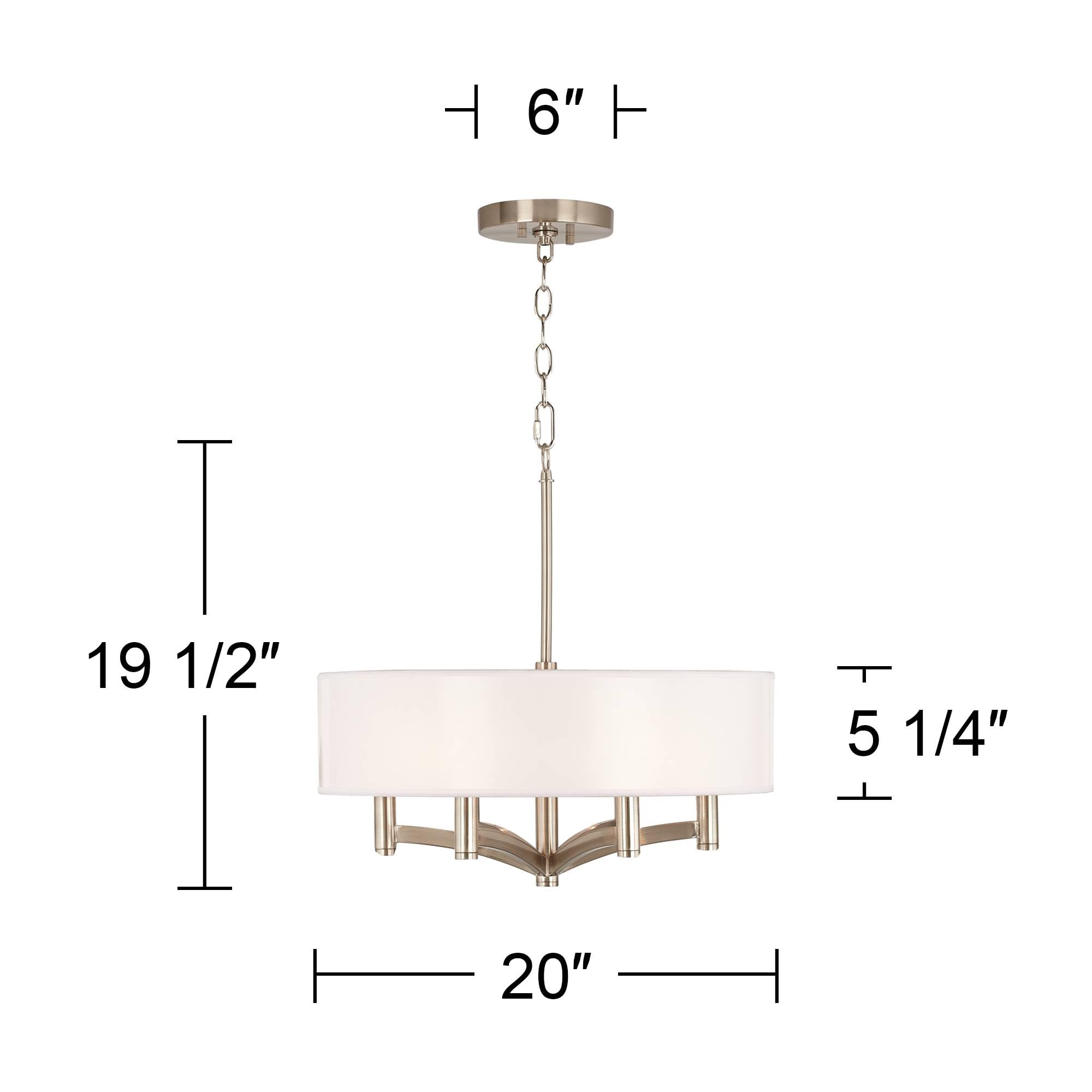 Spring Flowers Ava 6-Light Nickel Pendant Chandelier with Printed Fabric Shade - Modern Dining Room Lighting Fixture for Kitchen Island & Entryway