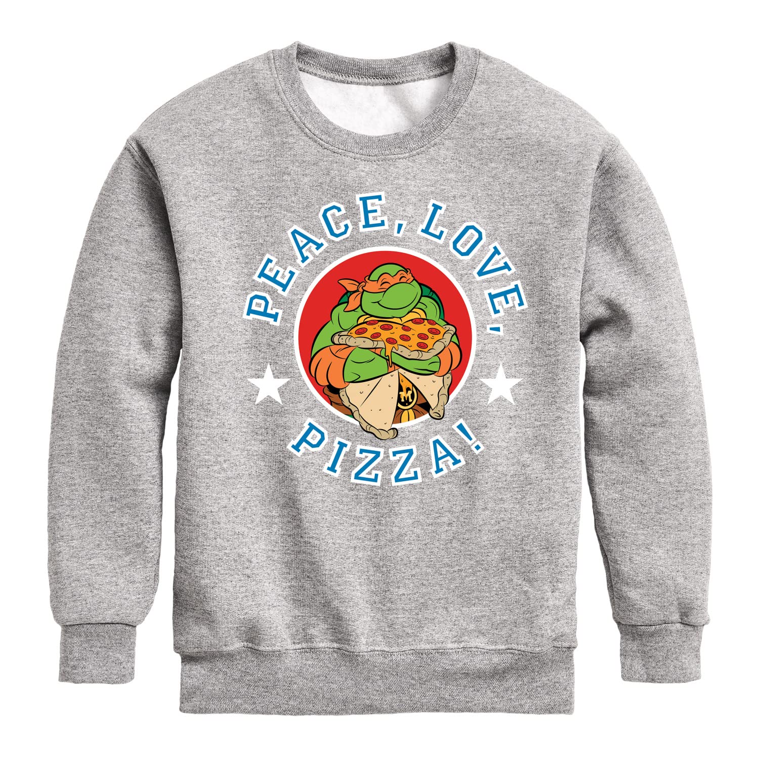 HYBRID APPAREL Teenage Mutant Ninja Turtles Peace Love Pizza Youth Crewneck Fleece Sweatshirt | TMNT Graphic Pullover for Boys & Girls | Casual Wear, School Outfits & Pizza Lovers Gift