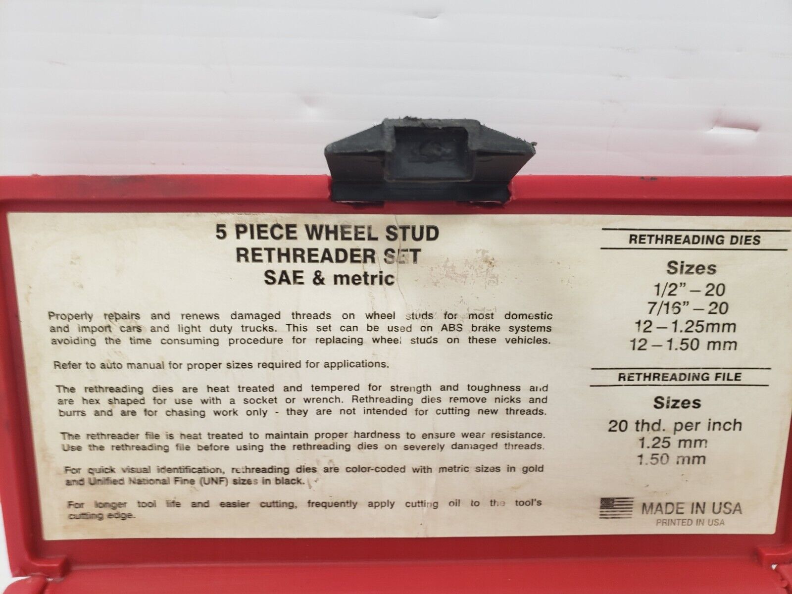 Mac Tools TR2587 Wheel Stud Rethreader Kit - 5 Piece Set for Automotive Repair & Maintenance | Perfect for Mechanics & DIY Car Enthusiasts