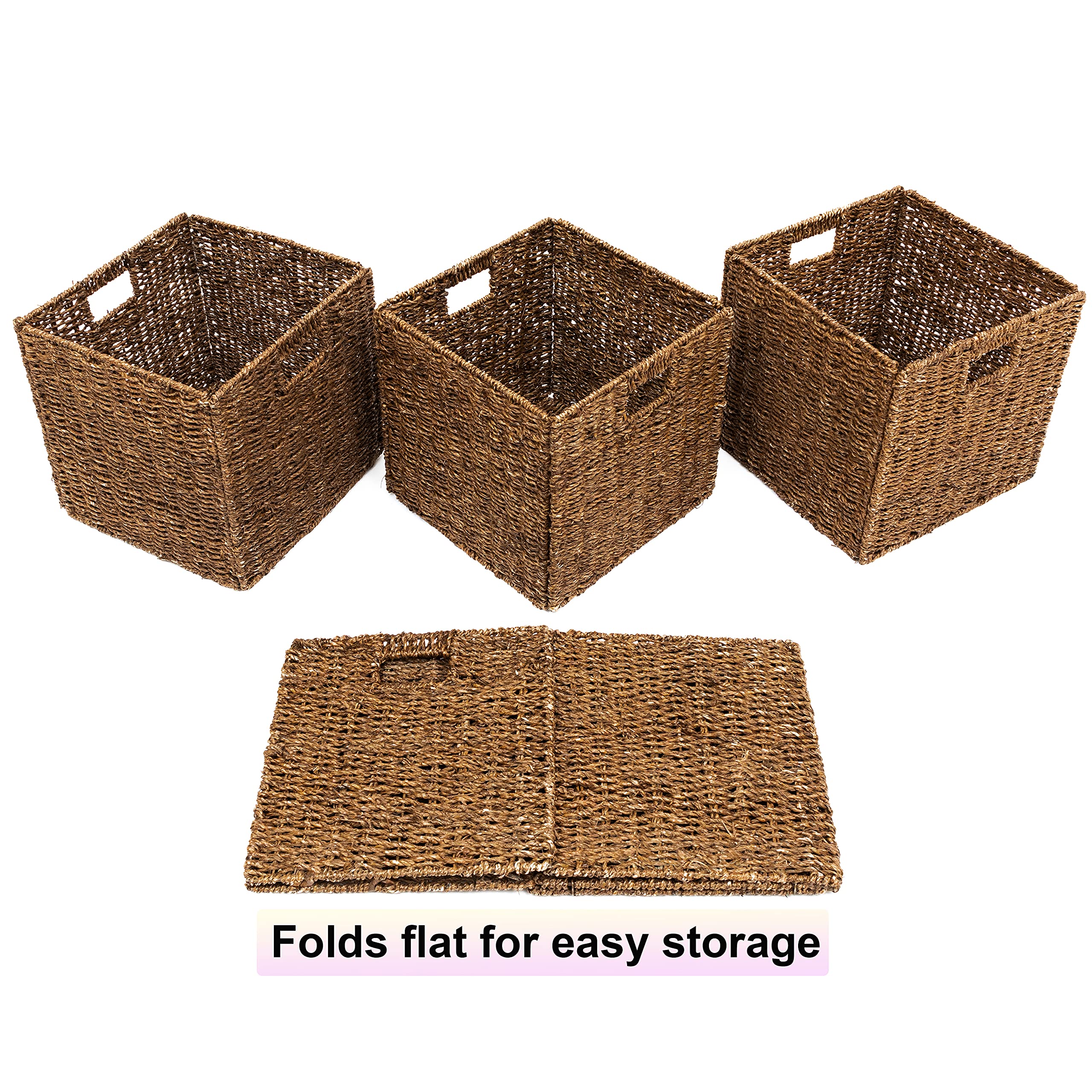 Foldable Storage Basket with Iron Wire Frame - Set of 4 by Trademark Innovations | Space-Saving Organizer for Home, Office, Closet & Laundry Room