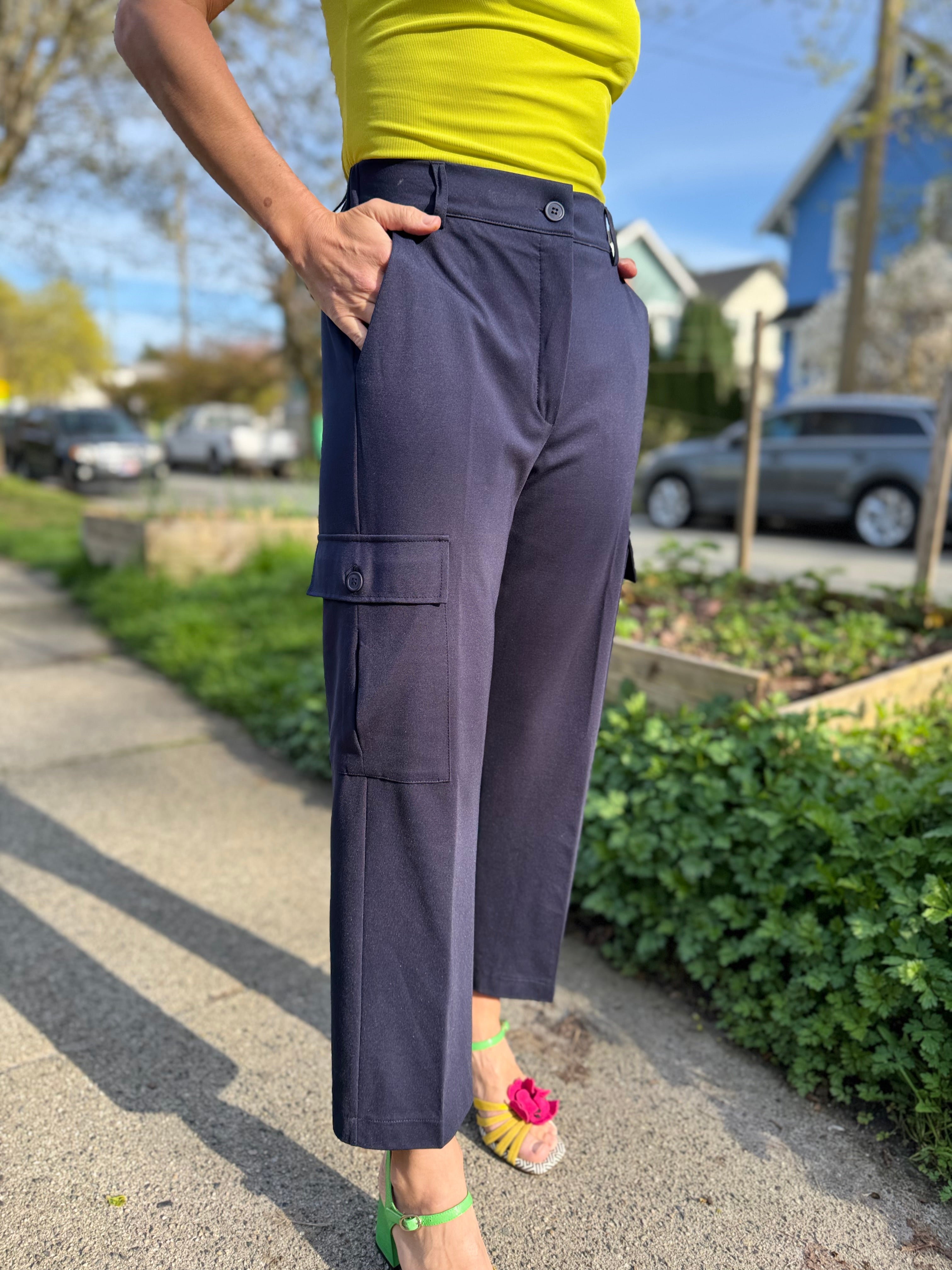 Navy Blue Stretch Cargo Crop Pants for Women - Comfortable & Stylish Outdoor Hiking & Travel Pants