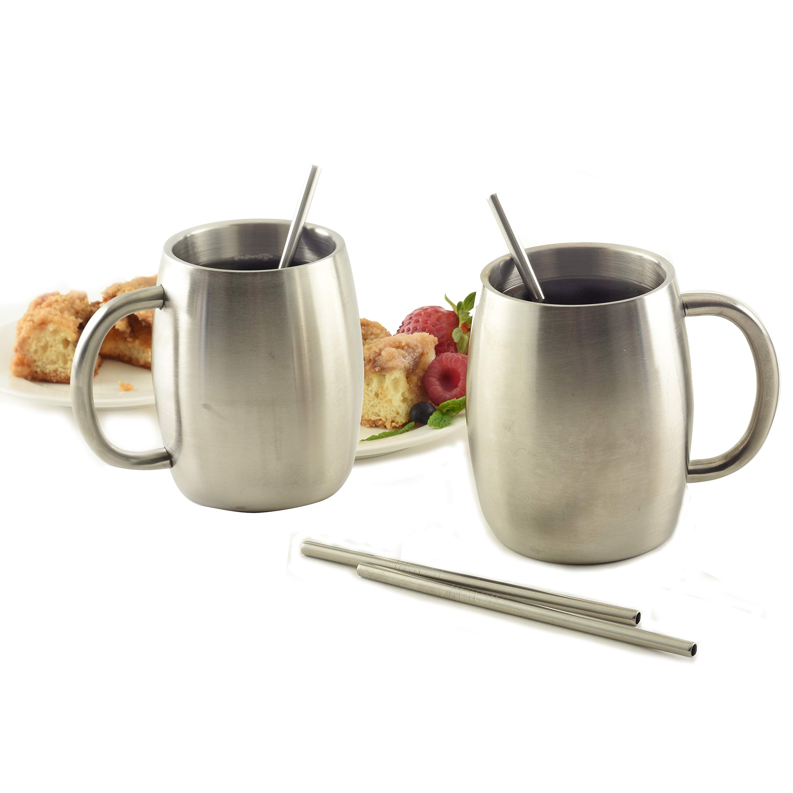 Norpro 6-Inch Stainless Steel Reusable Drinking Straws with 2 Cleaning Brushes - Eco-Friendly Metal Straws for Smoothies, Iced Coffee & Cocktails at Home or Travel