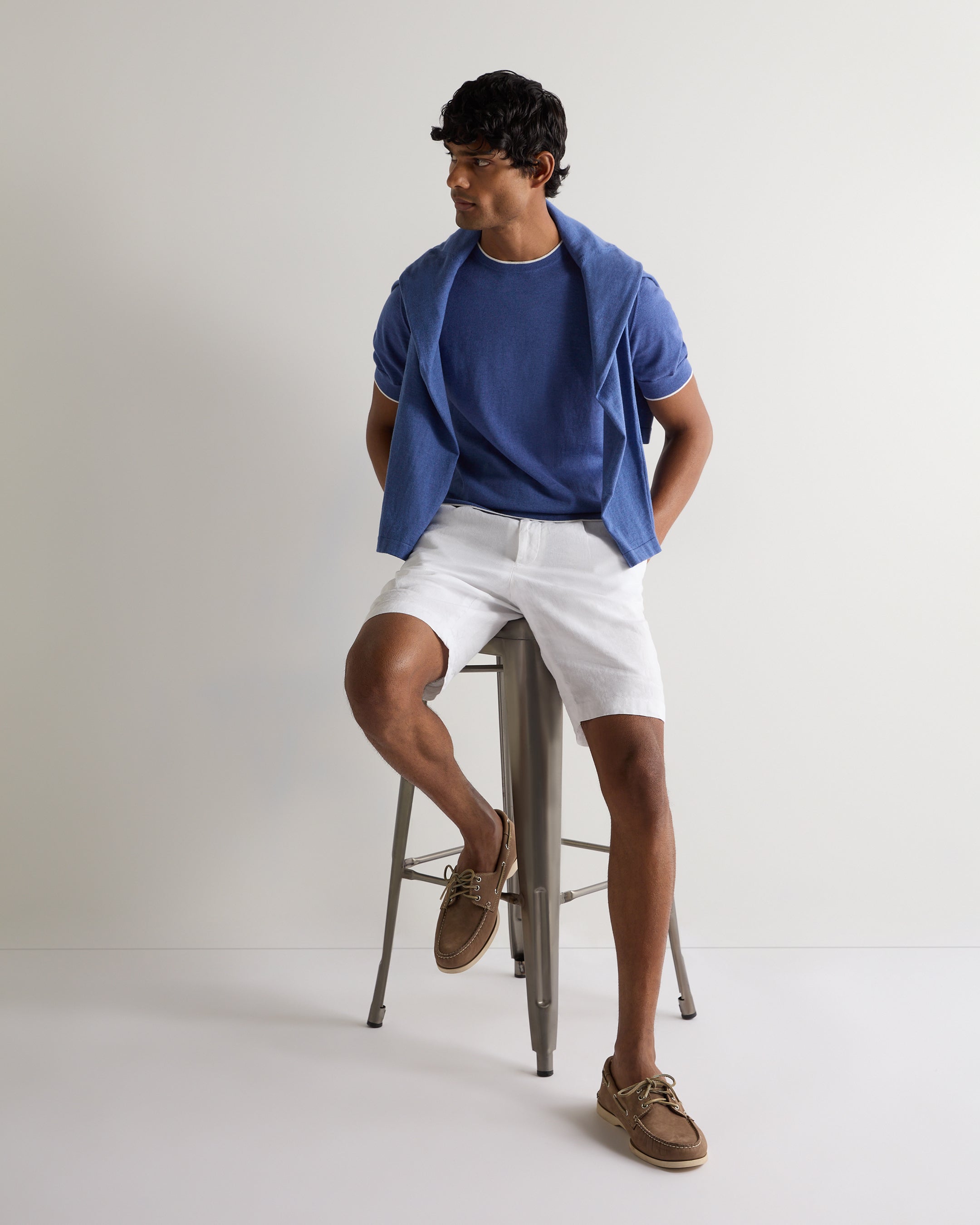 Premium Men's Cotton Cashmere Blend T-Shirt - Soft Denim Blue Crewneck Tee for Casual Wear & Everyday Comfort