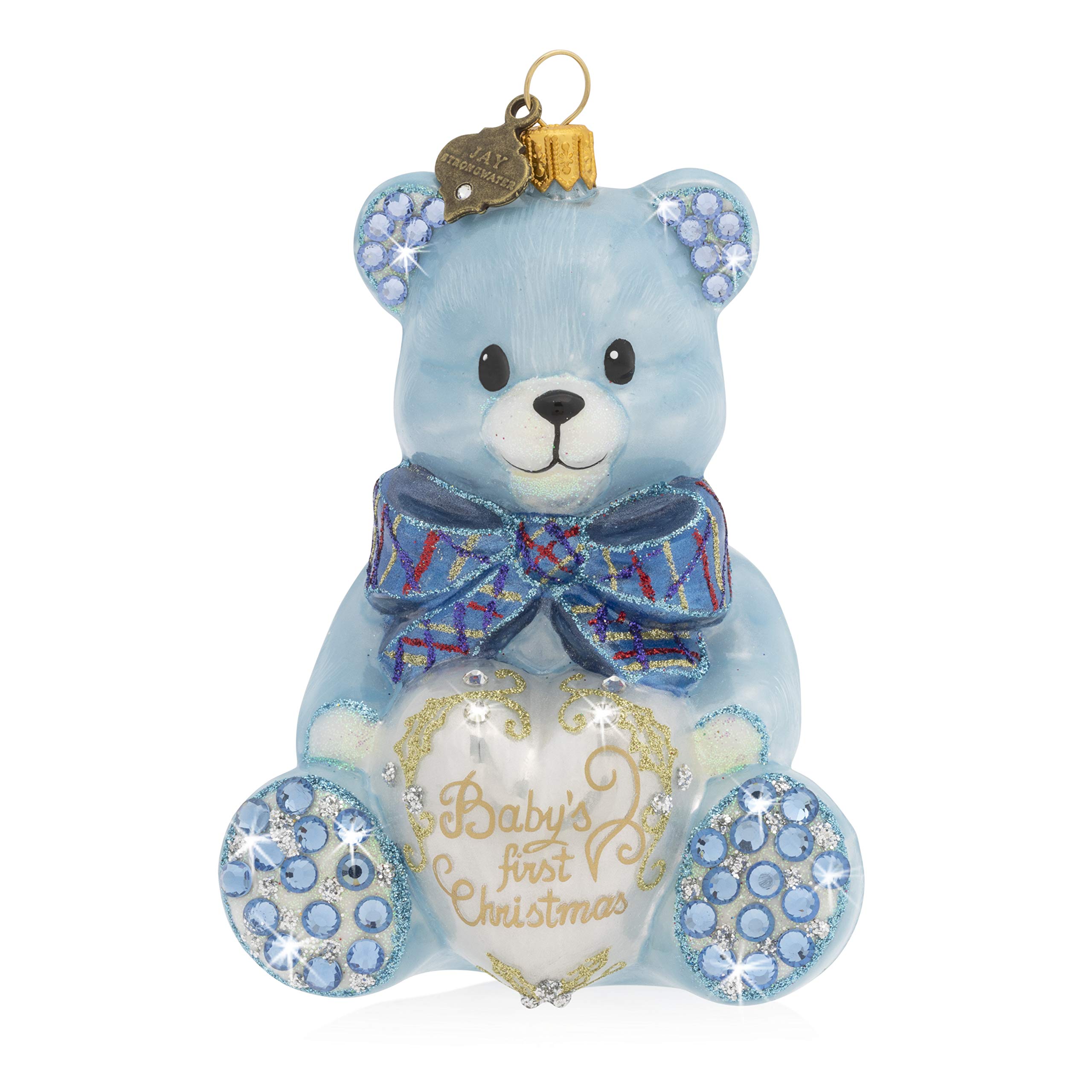 Jay Strongwater Baby's First Christmas Teddy Bear Glass Ornament - Blue Holiday Decoration for Christmas Tree, Gift & Keepsake - Perfect for Newborn's First Christmas, Nursery Decor & Holiday Memories