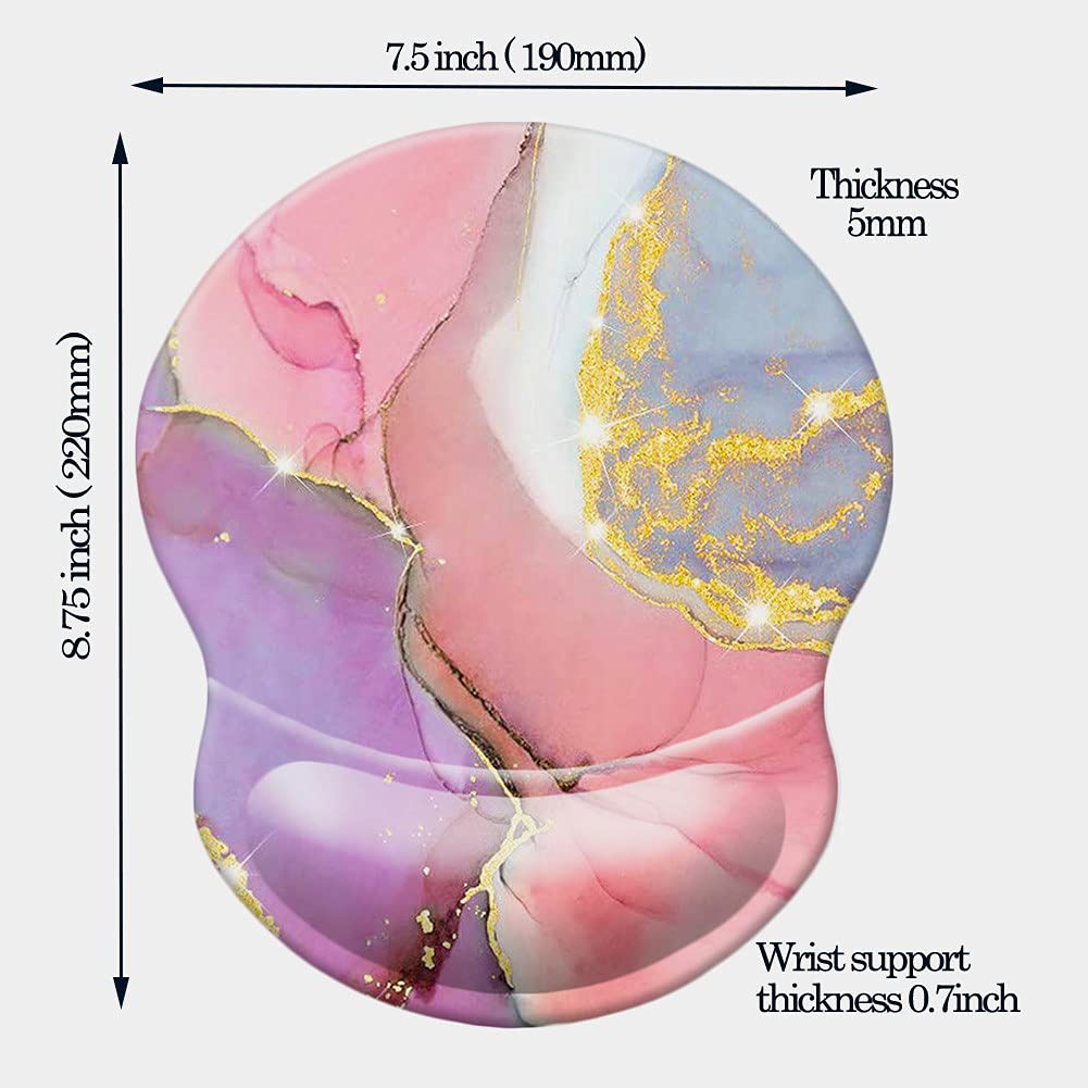 Ergonomic Mouse Pad with Wrist Rest - Non-Slip PU Base for Pain Relief, Gaming & Office Work - Cute Marble Golden Pink Design for Computer, Laptop & PC Users - Perfect for Long Hours of Typing and Gaming Sessions