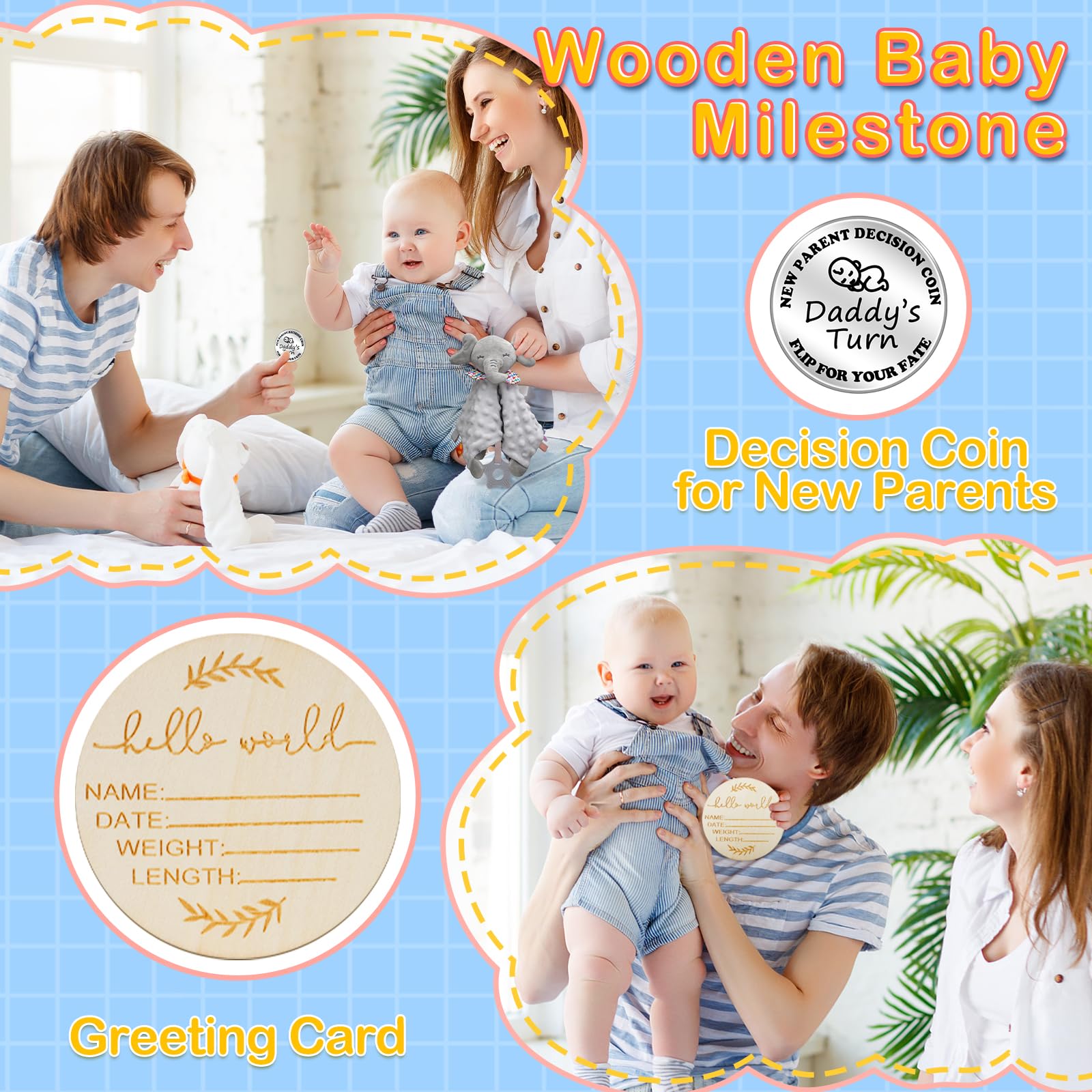 8Pcs Newborn Baby Boy Gift Basket Set - Essential Baby Shower & Welcome Gifts for Newborns | Cute & Practical Baby Boy Gift Baskets for Gender Reveal, First Birthday & Special Occasions