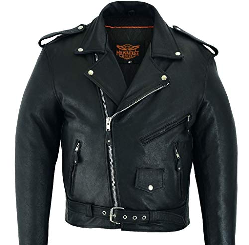 **Men's Classic Police Style Motorcycle Jacket - Black Cowhide Leather Biker Jacket for Riding & Casual Wear**
