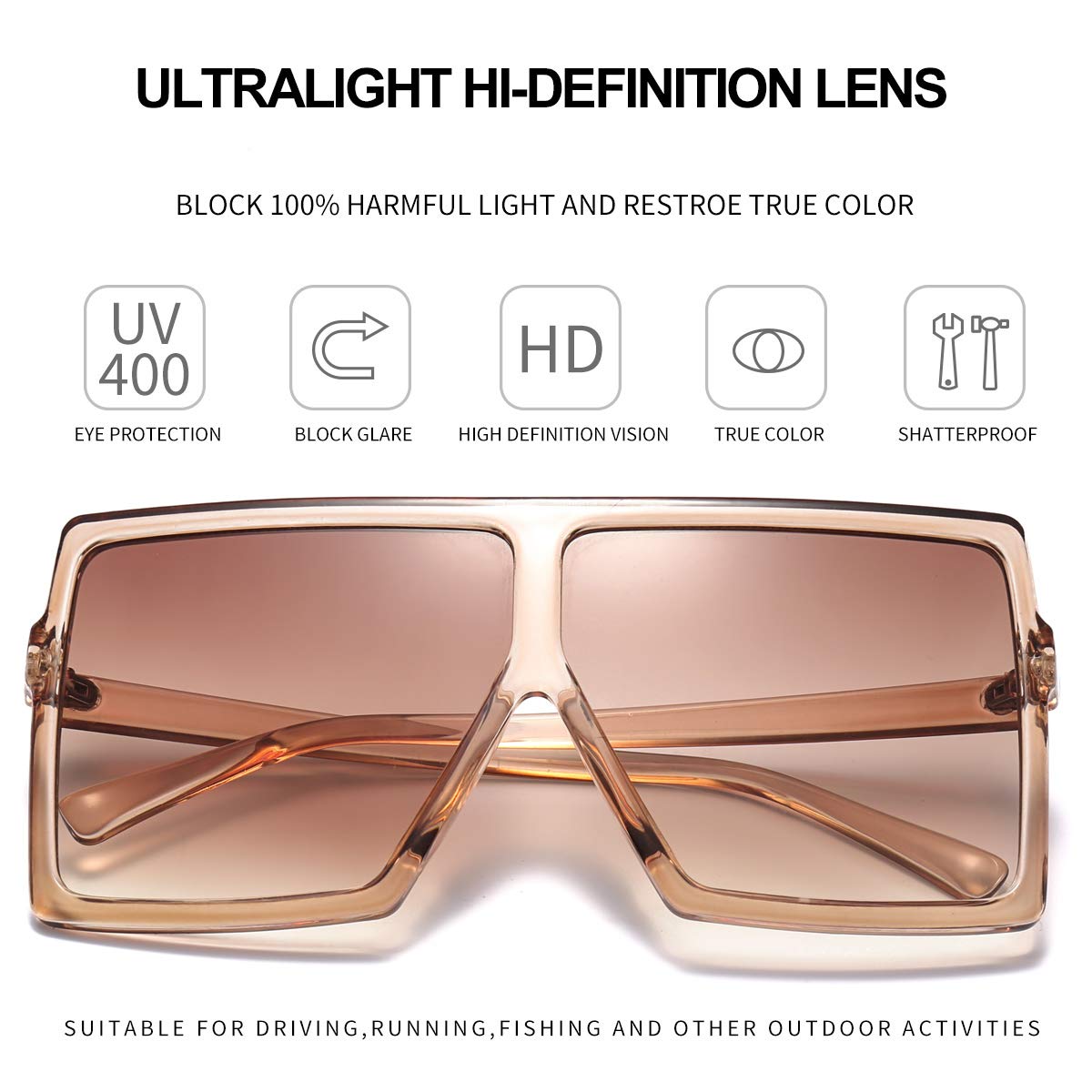 Stylish Dollger Square Oversized Sunglasses for Women & Men - Retro 70s Flat Top Shades with UV Protection - Perfect for Beach, Driving, and Fashion Outfits
