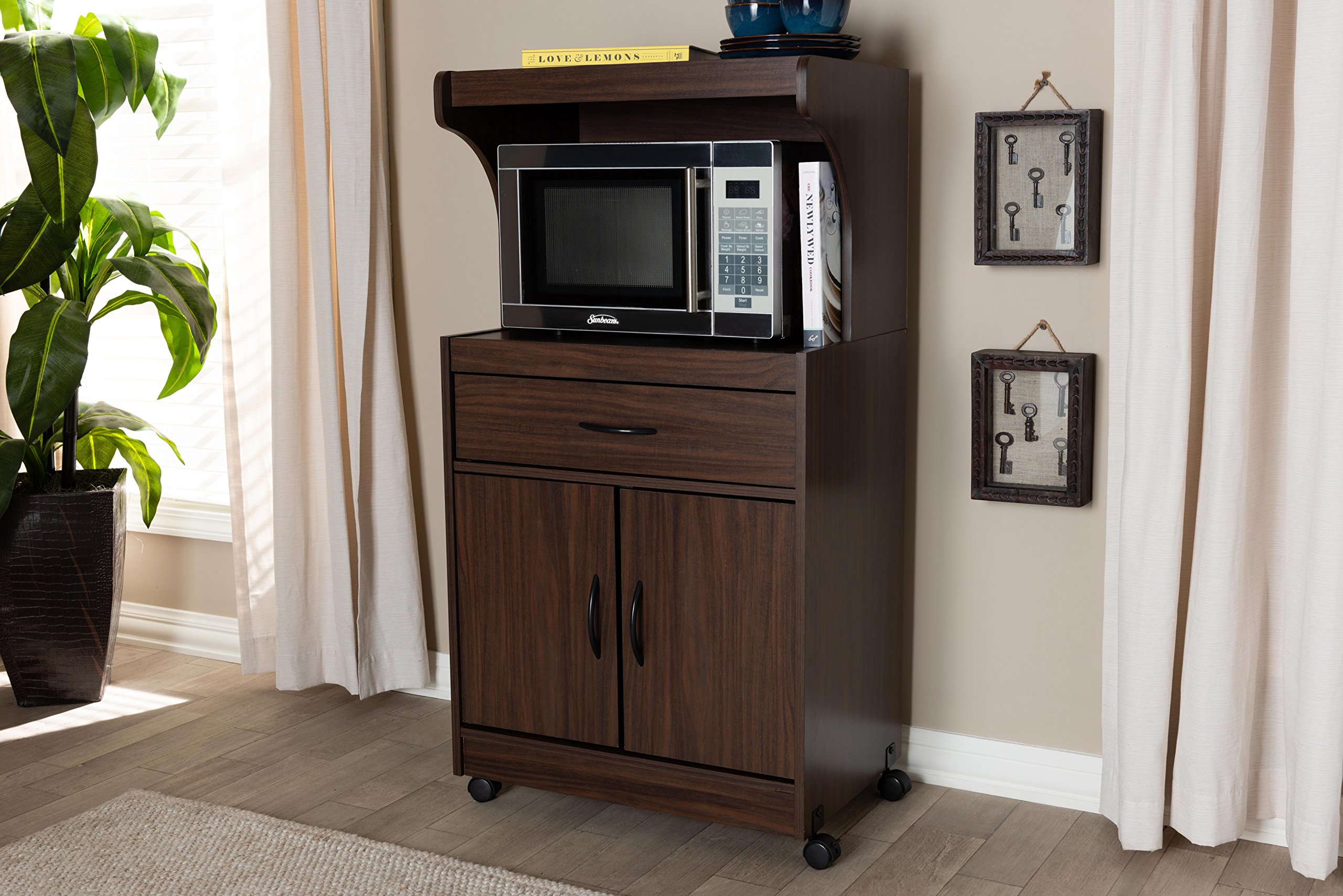 Baxton Studio Terline Kitchen Cabinet in Walnut Brown - Modern Storage Solution for Kitchens, Pantries & Home Organization