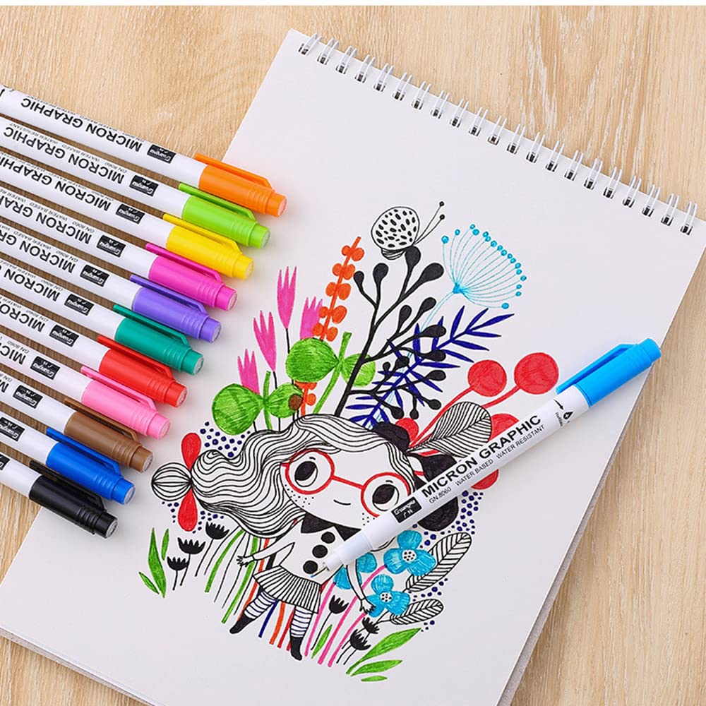 0.5mm Micro-Line Fine Liner Pens - Ultra-Precise Felt Tip Drawing Pens for Artists, Sketching, Anime & Manga Art - Professional Inking Pens for Calligraphy, Bullet Journaling & Detailed Illustrations (Bright Colors)