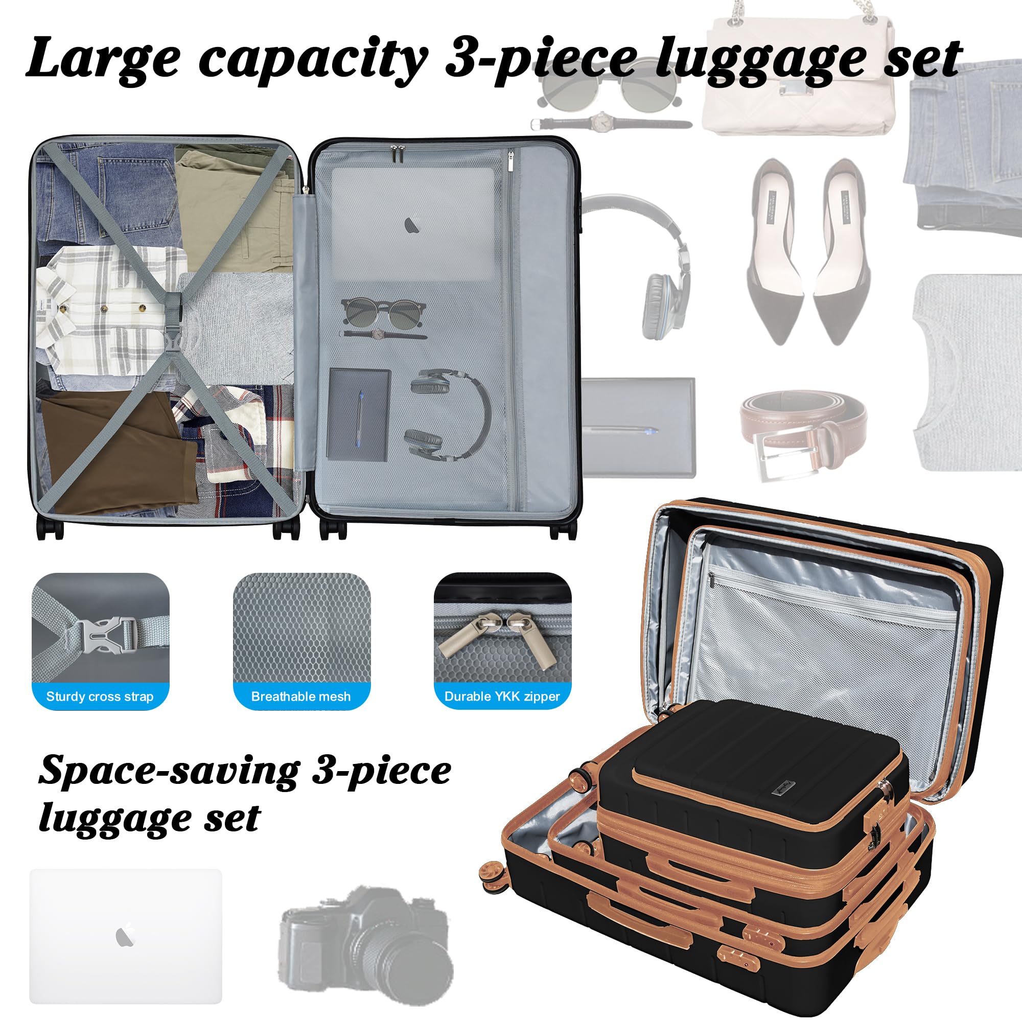 SmileLine 3-Piece Lightweight Hardside Luggage Set with TSA Lock & Spinner Wheels - 20