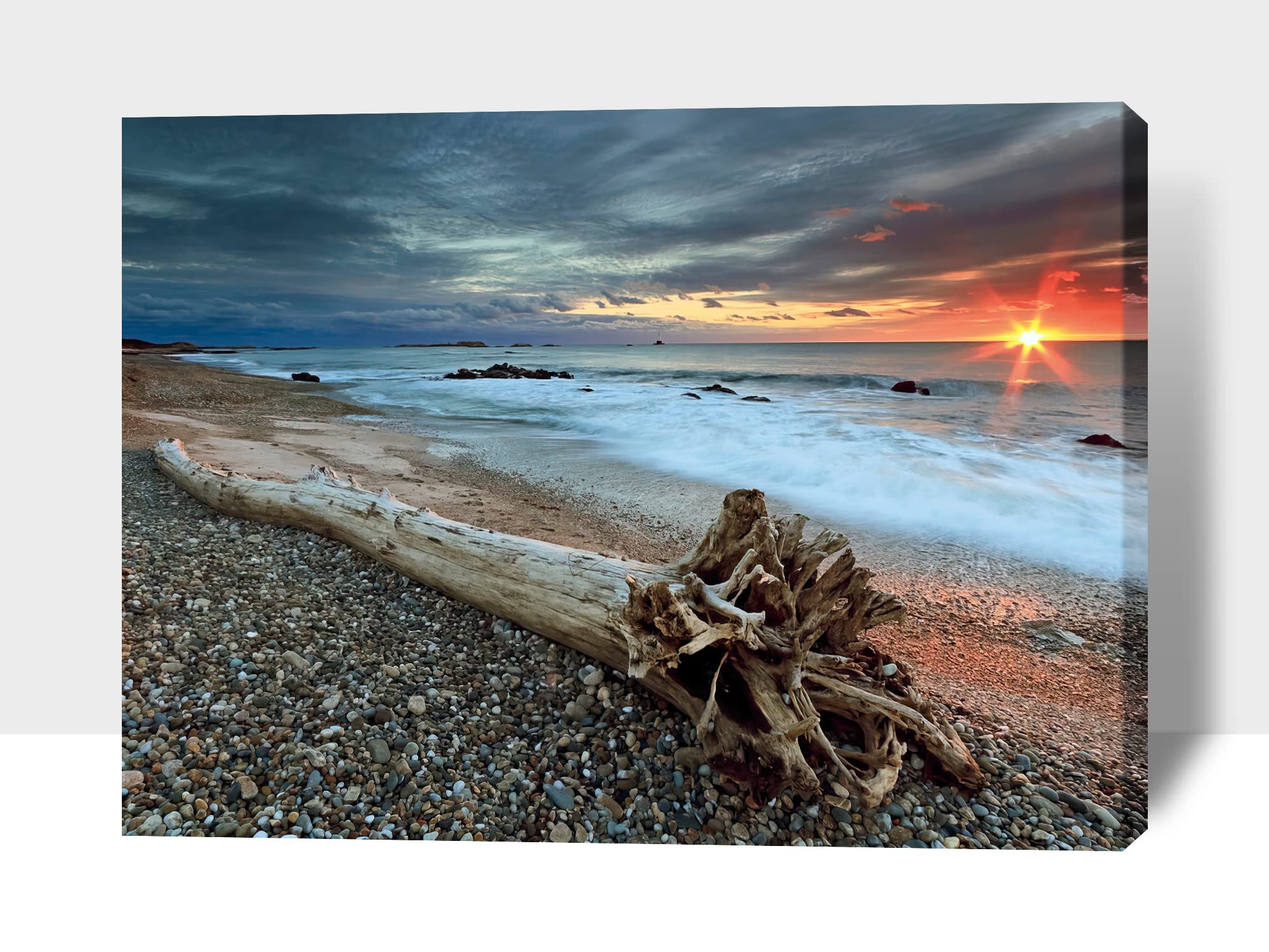 GUTTATY Large Sunrise and Beach Canvas Wall Art - Coastal Ocean Painting for Living Room Decor | Framed Seascape Canvas Print (32x48 Inches) | Perfect for Beach House, Bedroom & Office Wall Decor