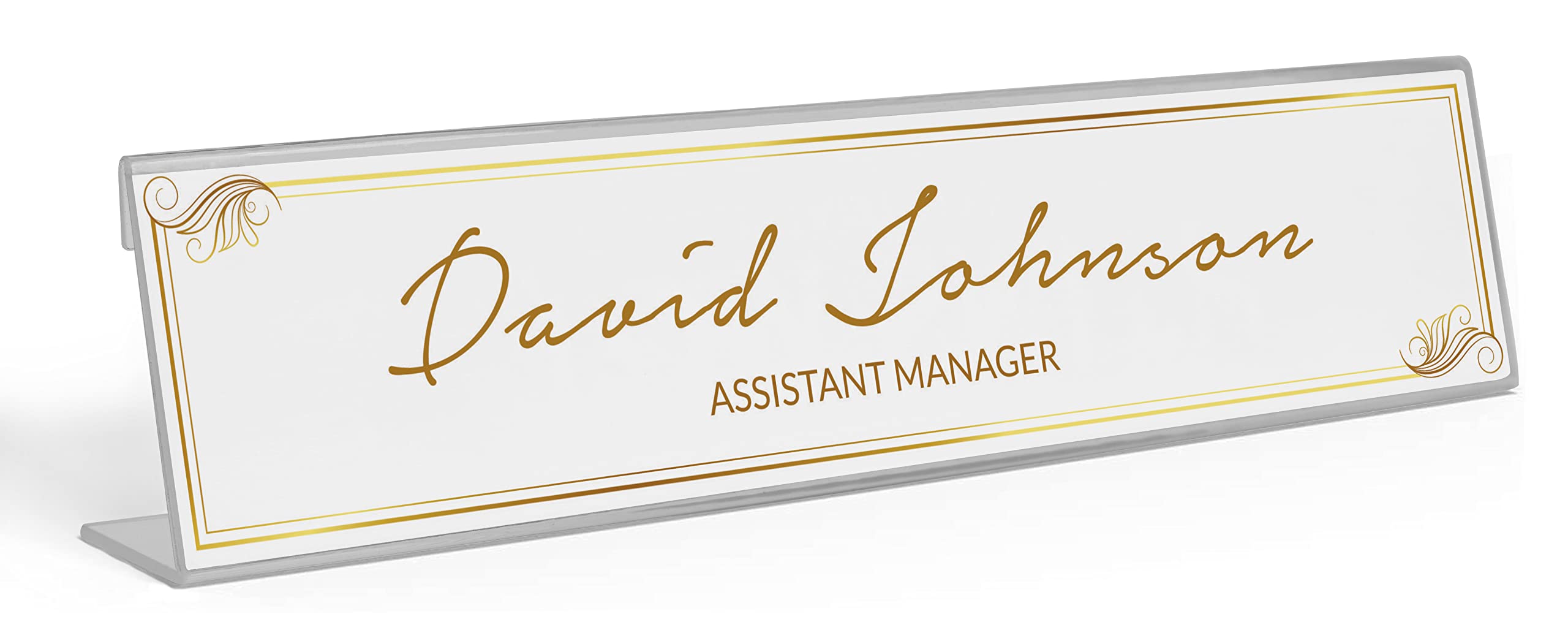 Printtoo Custom Acrylic Office Name Plate - Personalized Desk Sign (2x8 Inches) - Elegant Abstract Design for Professional Workspace & Home Office Decor