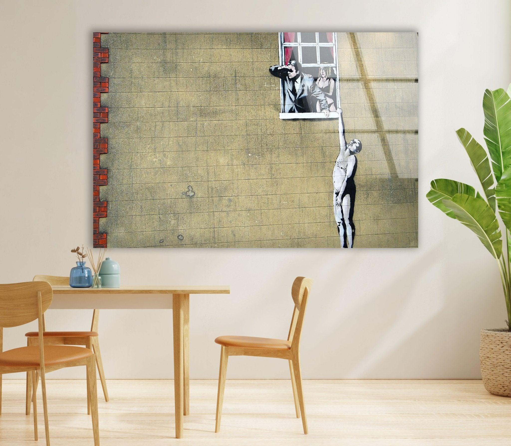 Banksy Well Hung Lover Glass Wall Art - Modern Street Art Home Decor for Living Room, Bedroom & Office - Unique Gift for Art Lovers