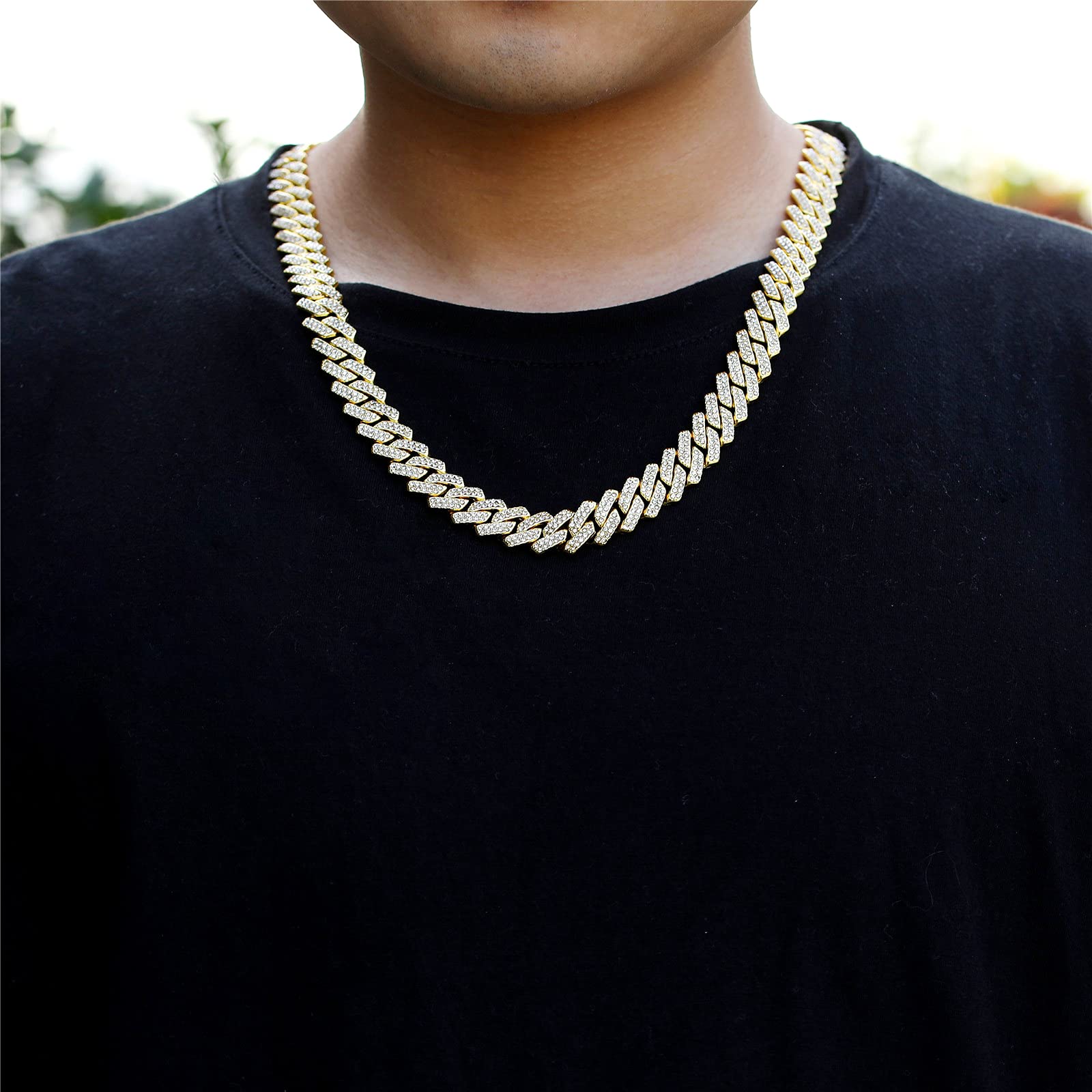 Saintda Cuban Link Chain for Men & Women - Iced Out Silver, Gold & Rose Gold Miami Cuban Necklace - Bling Diamond Hip Hop Jewelry with Gift Box - Perfect for Parties, Gifts & Streetwear Fashion