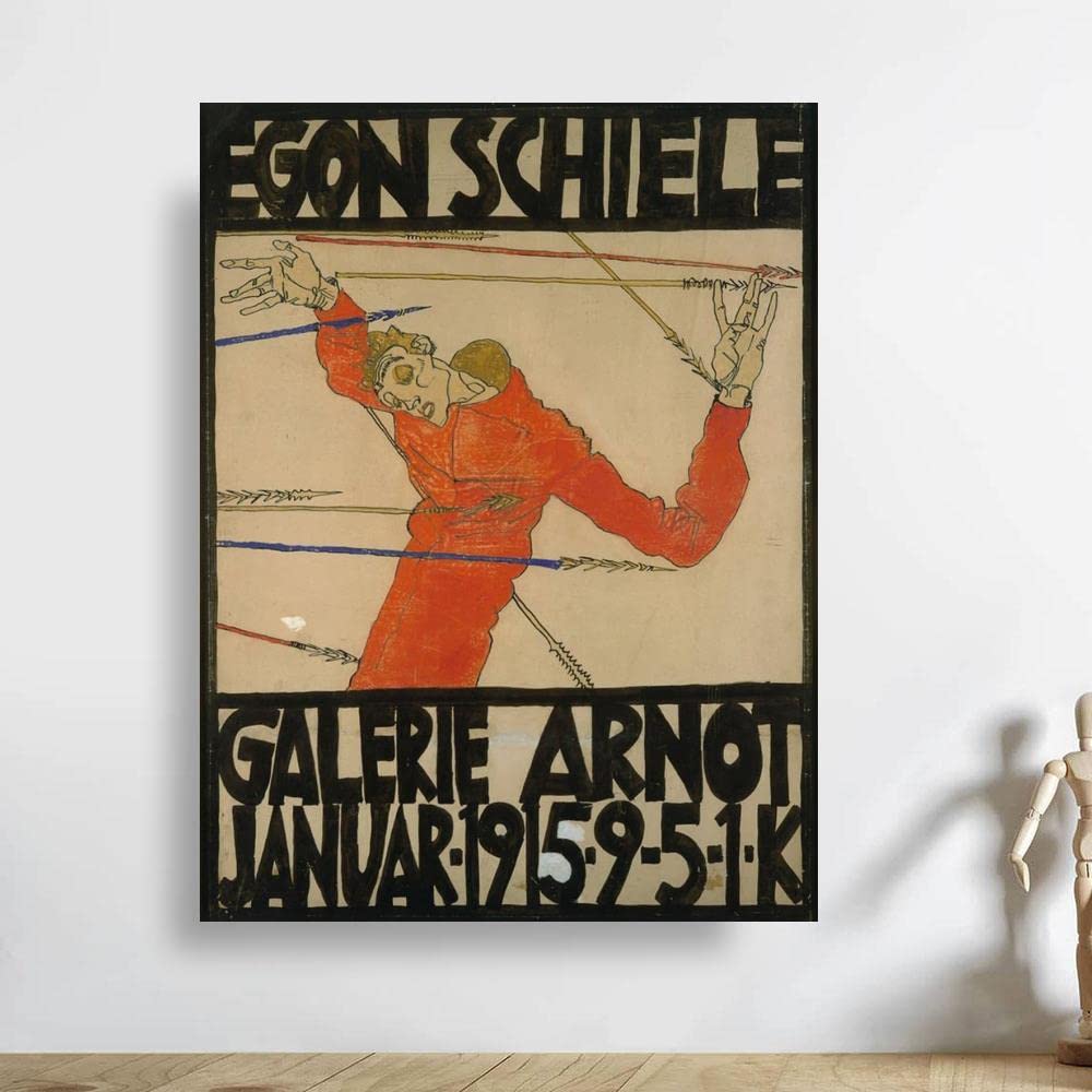 AMANUO Egon Schiele Hand Painted Oil Painting Reproduction - 28x36 Inch (70x90 cm) Rolled Canvas Wall Art, Self Portrait as Saint Sebastian H5073 | Perfect for Home Decor, Office, Gallery Display & Art Collection