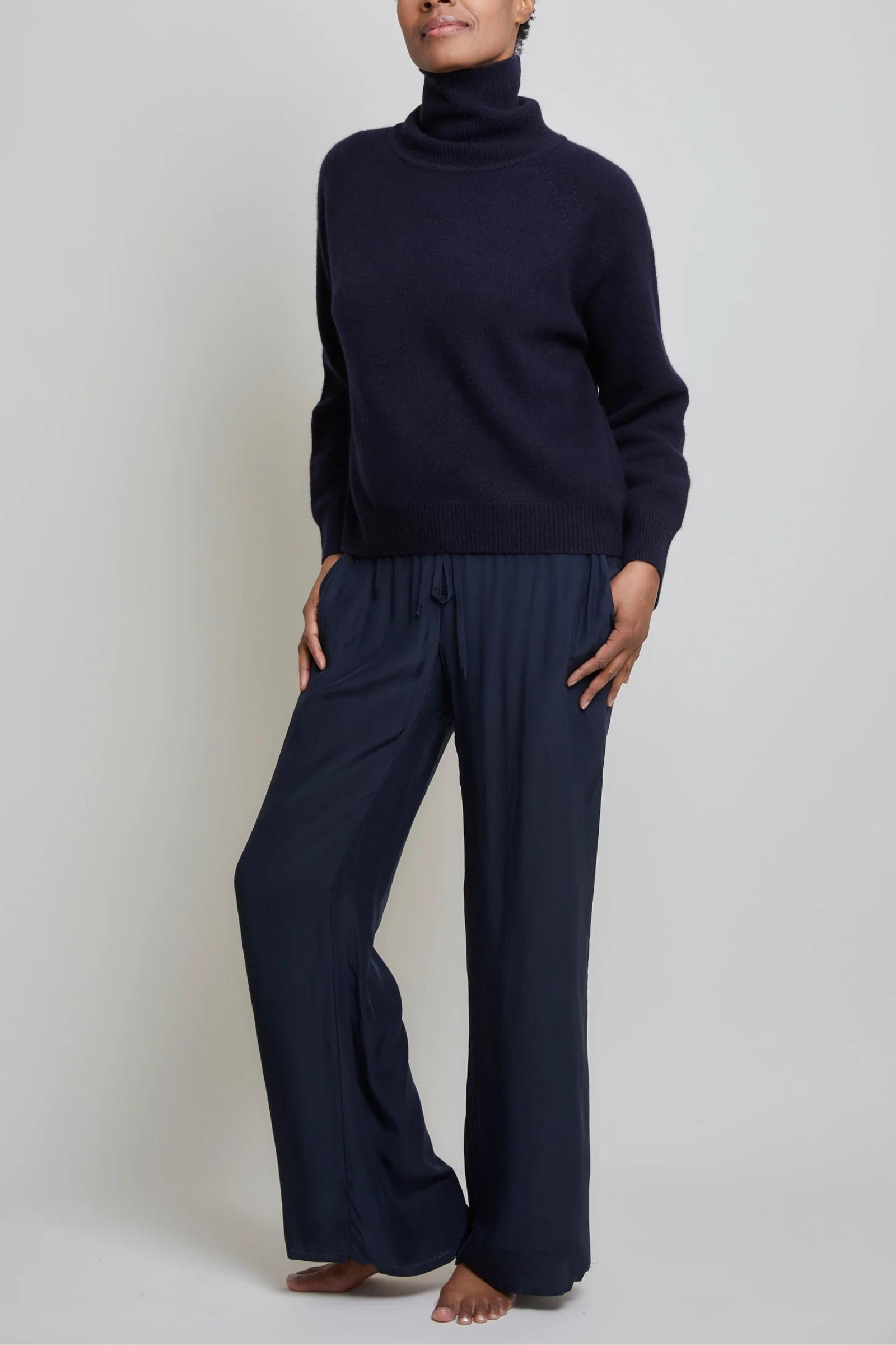Luxury Silk Charmeuse Lounge Pants for Women - Soft Navy Blue Sleepwear & Loungewear - Perfect for Relaxing at Home, Spa Days & Comfortable Travel