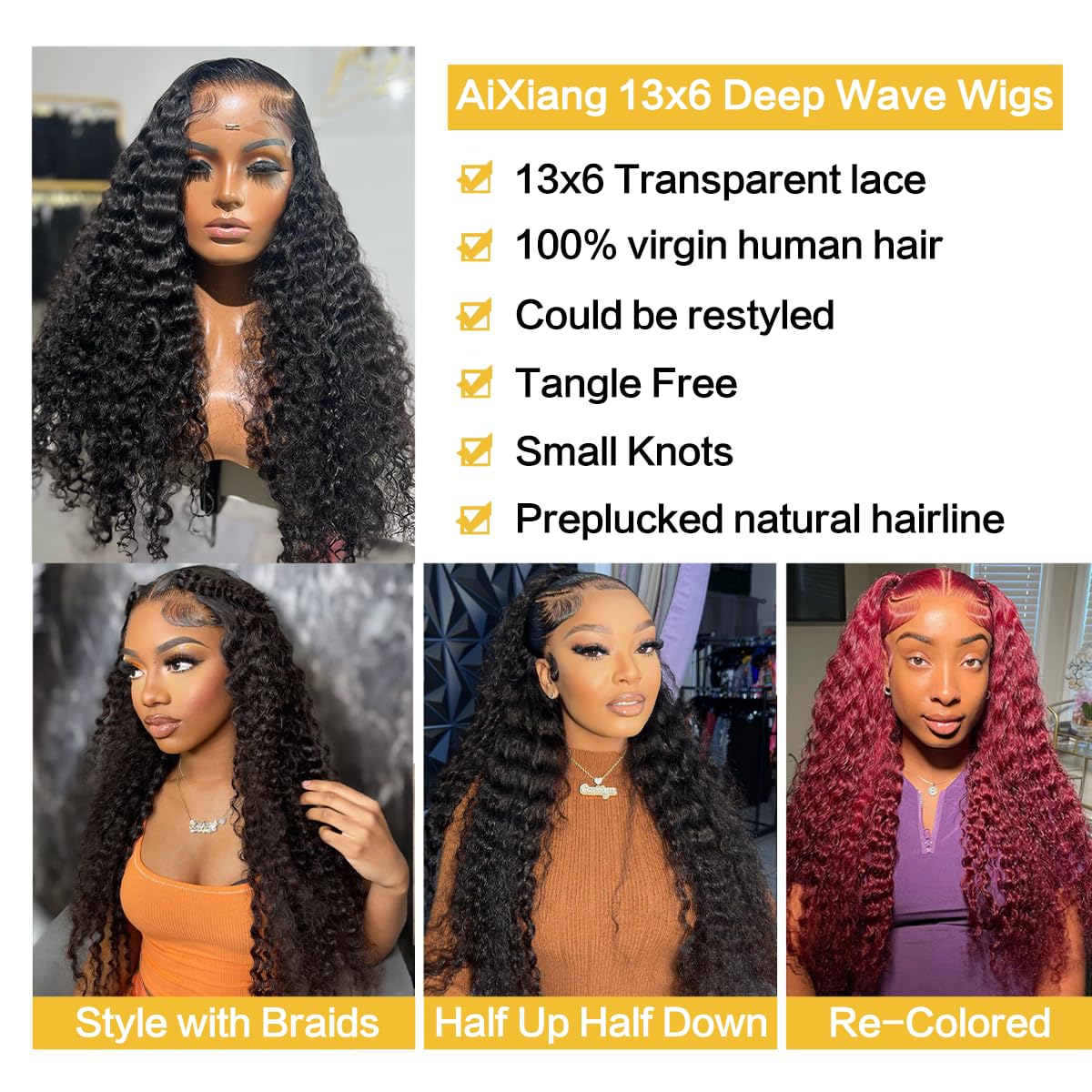 30 Inch 13x6 Lace Front Human Hair Wig - 200% Density Deep Wave Curly Remy Hair - Pre Plucked Natural Hairline for Women - Perfect for Daily Wear, Parties, and Special Occasions