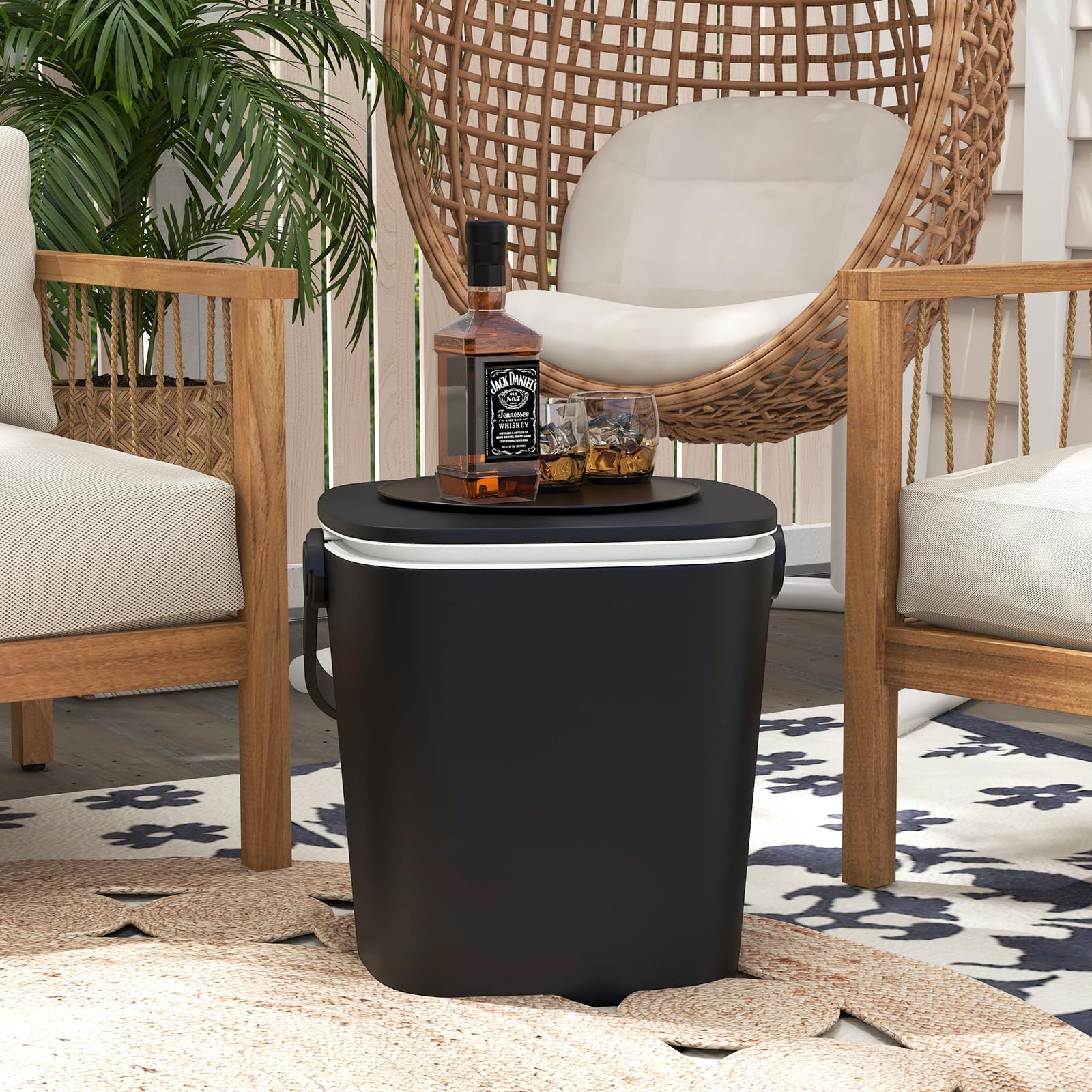 Goplus 4 Gallon All-Weather Cooler Table with Handle - Portable 3-in-1 Outdoor Beer & Wine Cooler with Bottle Opener & Lift Top Lid - Perfect for Patio, Poolside, Camping, Picnic and Backyard Parties