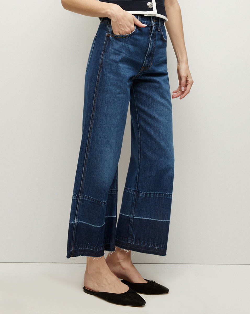 Taylor Released Women's High Waist Hem Cropped Wide Leg Jeans - Trendy Distressed Denim Pants for Casual Outfits & Streetwear Fashion