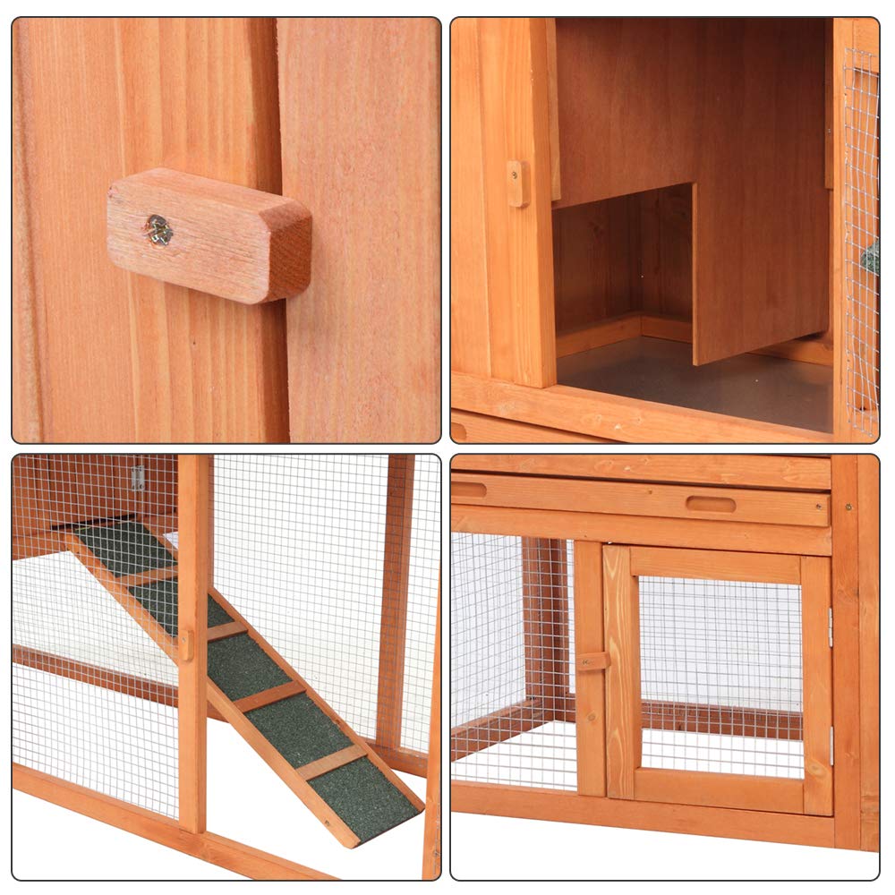 **61-Inch 2-Tier Wooden Chicken Coop & Rabbit Hutch - Waterproof Roof, Ladder, Ramps, Run & Nesting Box - Outdoor Backyard Shelter for Rabbits, Chickens & Small Animals - Perfect for Garden, Farm & Pet Safety**