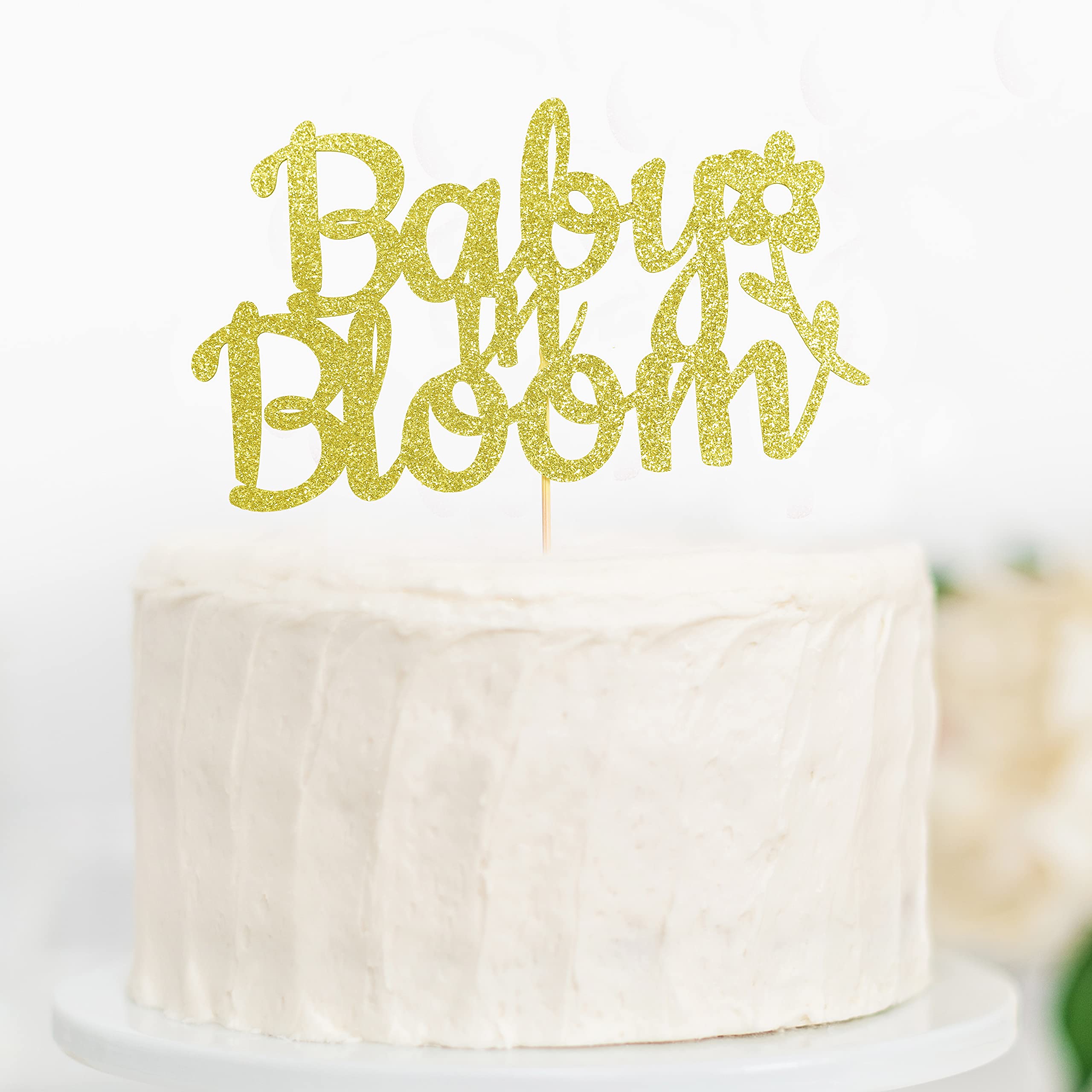 Gold Glitter Baby Cake Topper for Newborn Party - Elegant Smash Cake Decor & Photo Booth Props - Baby In Bloom Theme - Perfect for 1st Birthday, Baby Shower & Gender Reveal Celebrations