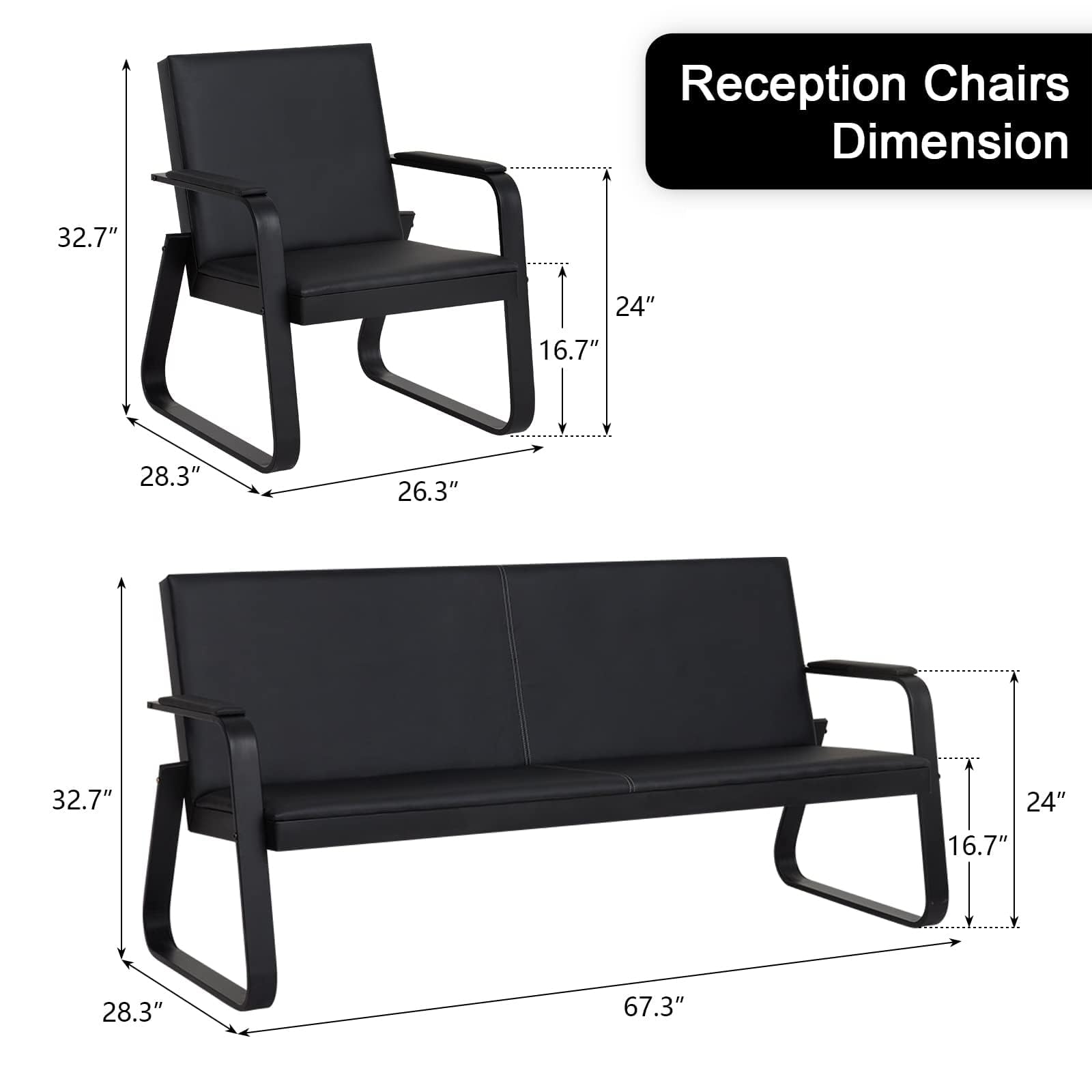 Kinsuite 5-Seat PU Leather Waiting Room Chairs - Modern Reception Guest Chairs for Office, Lobby, Airport, Barber Shop & Clinic - Durable Bench Seating with Comfortable Cushions