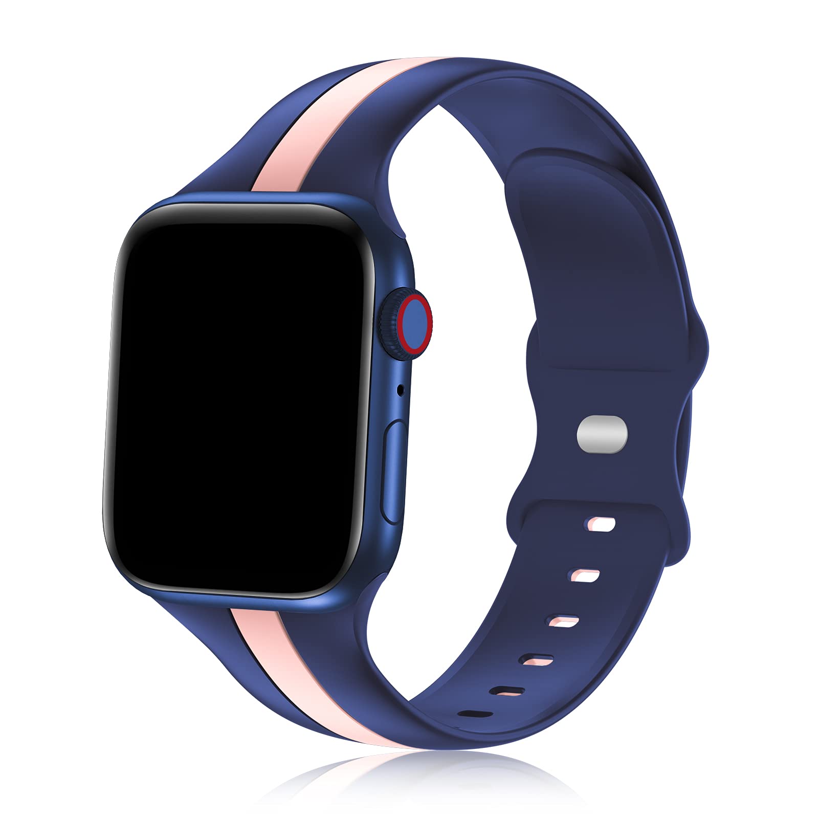 iWabcertoo Designer Sport Bands for Apple Watch 38mm 40mm 41mm - Soft Silicone Replacement Strap Compatible with iWatch Series 8/7/6/5/4/3/2/1/SE - Unisex Watch Band for Women & Men in Blue & Pink - Perfect for Workouts, Running & Everyday Wear