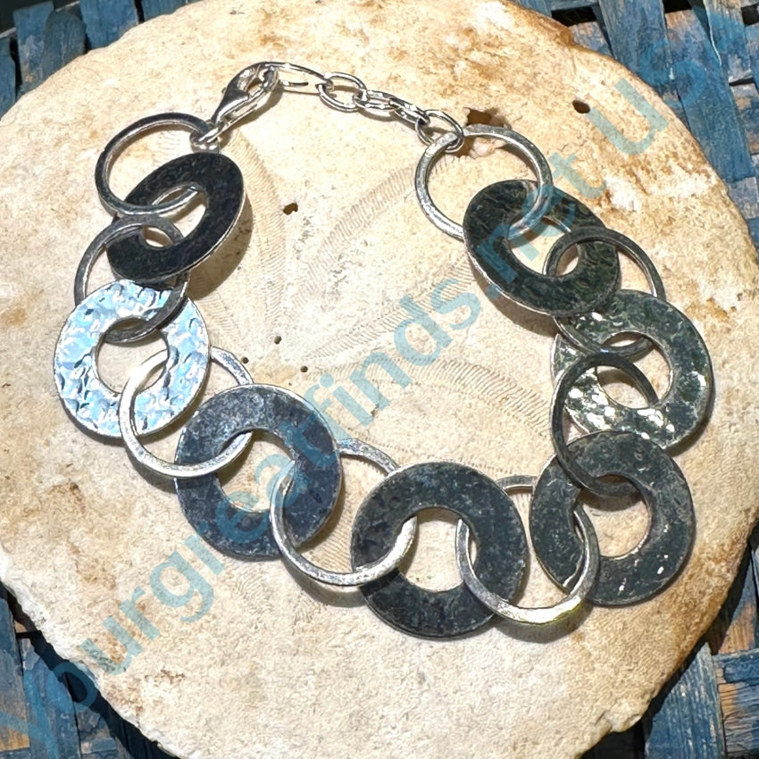 Handmade Sterling Silver Hammered Round Link Bracelet for Women - Perfect for Everyday Wear, Gifts & Special Occasions