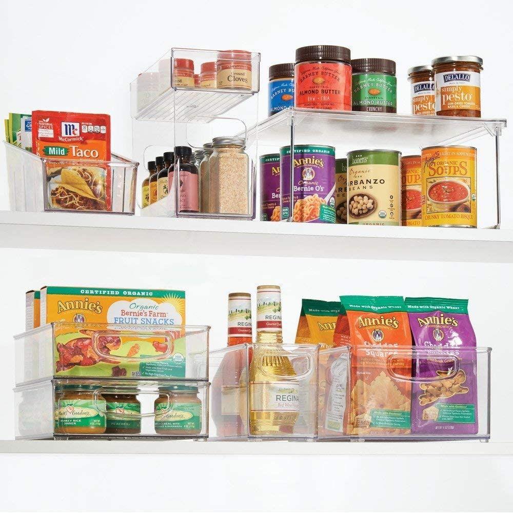 iDesign Linus Collapsible Pantry Cabinet Shelf - Clear Plastic Organizer for Kitchen, Bathroom & Closet Storage - Space Saving Foldable Shelves for Spices, Canned Goods & Toiletries