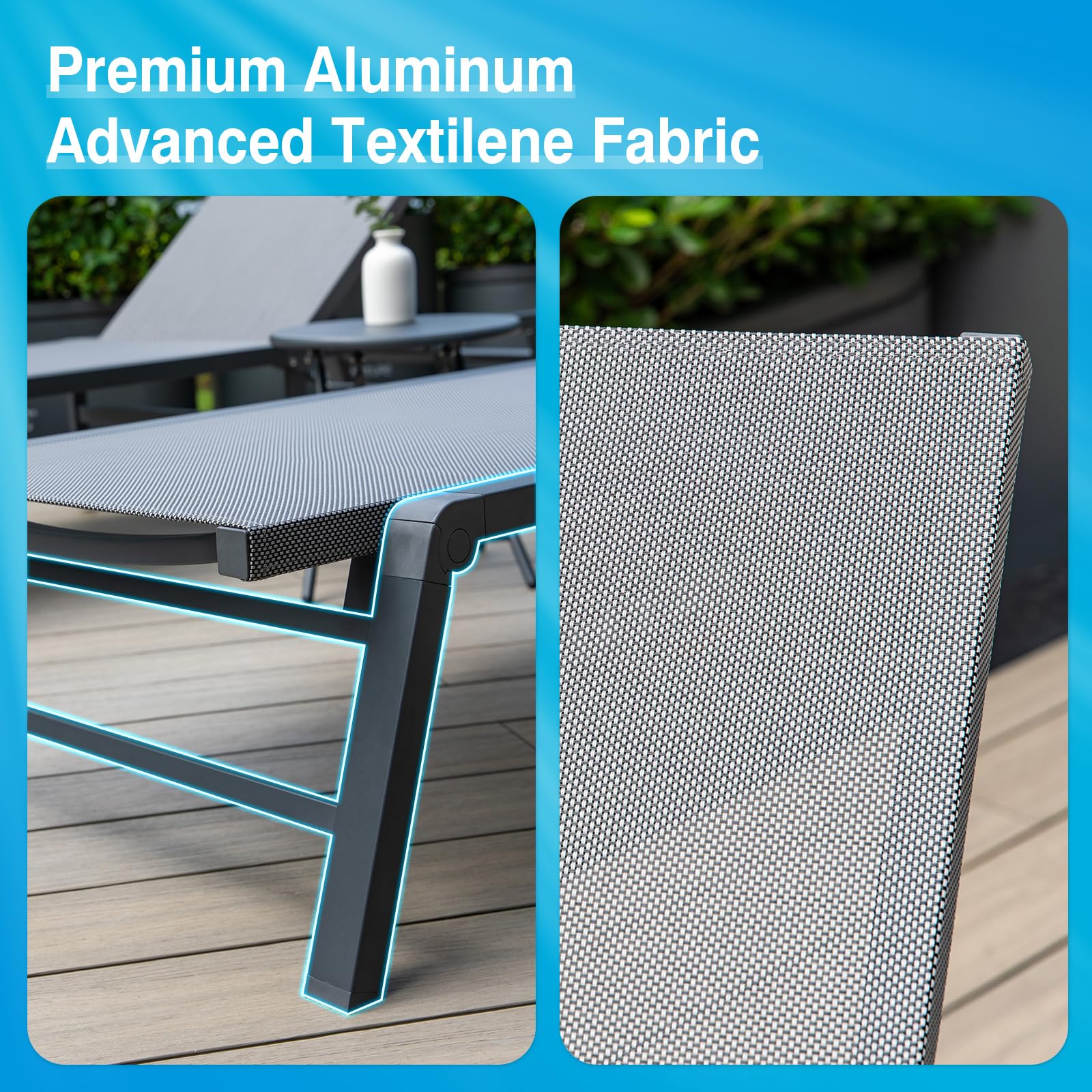 Premium Aluminum Outdoor Chaise Lounge Set of 2 - No Assembly Required, Adjustable Backrest Patio Furniture for Poolside, Beach & Backyard Relaxation | Perfect for Sunbathing, Lounging & Outdoor Comfort