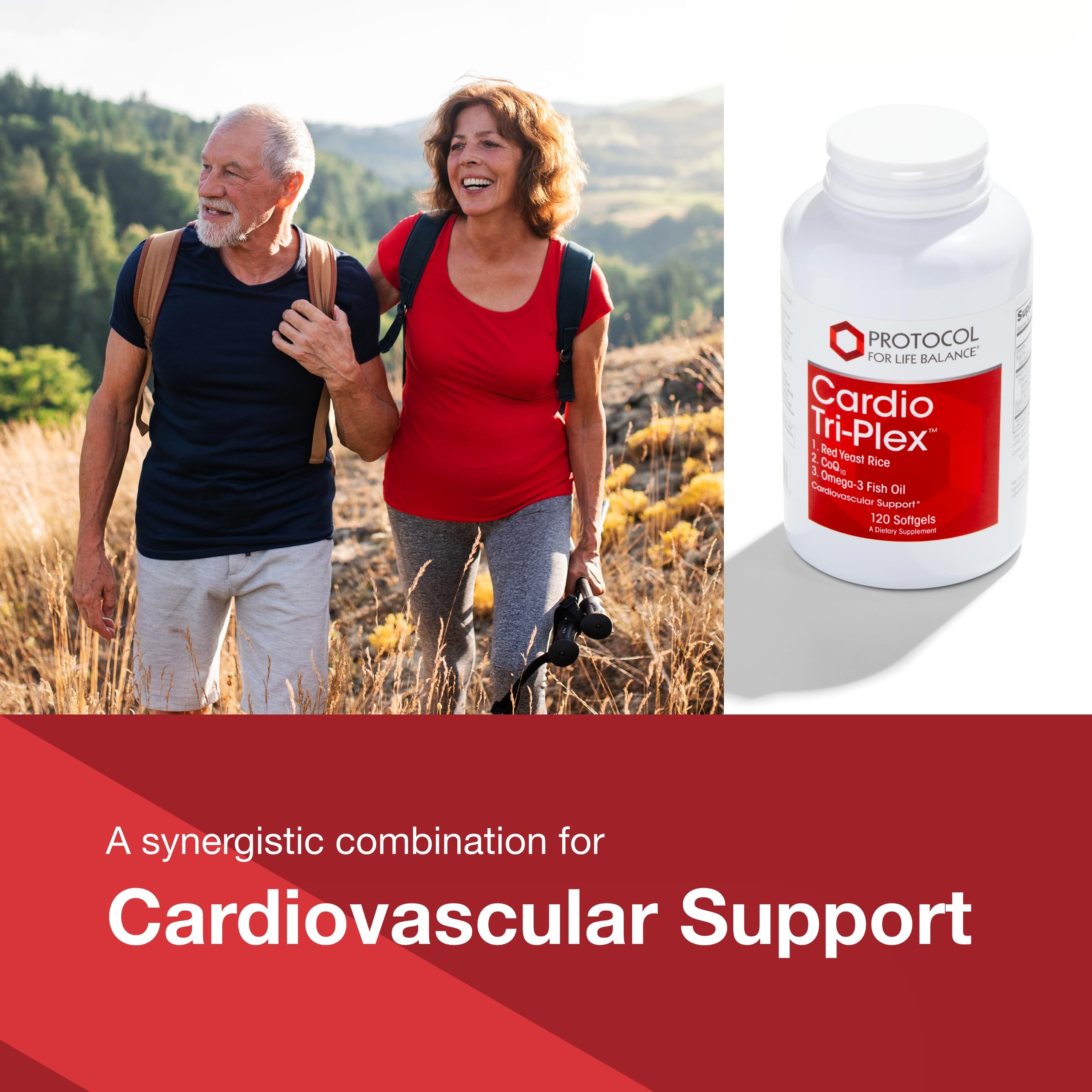 PROTOCOL FOR LIFE BALANCE Cardio Tri-Plex - Heart Health Supplement with Red Yeast Rice, CoQ10 & Omega-3 Fish Oil - Supports Cardiovascular Function & Cholesterol Management - Ideal for Active Adults & Seniors