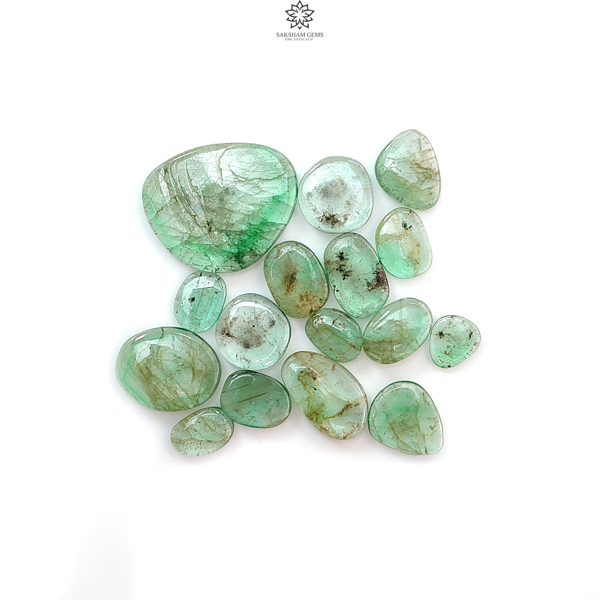 Natural Untreated Emerald Gemstone Cabochon - 16pcs/19pcs Fancy Shape May Birthstone for Jewelry Making, Rings, Necklaces & DIY Crafts