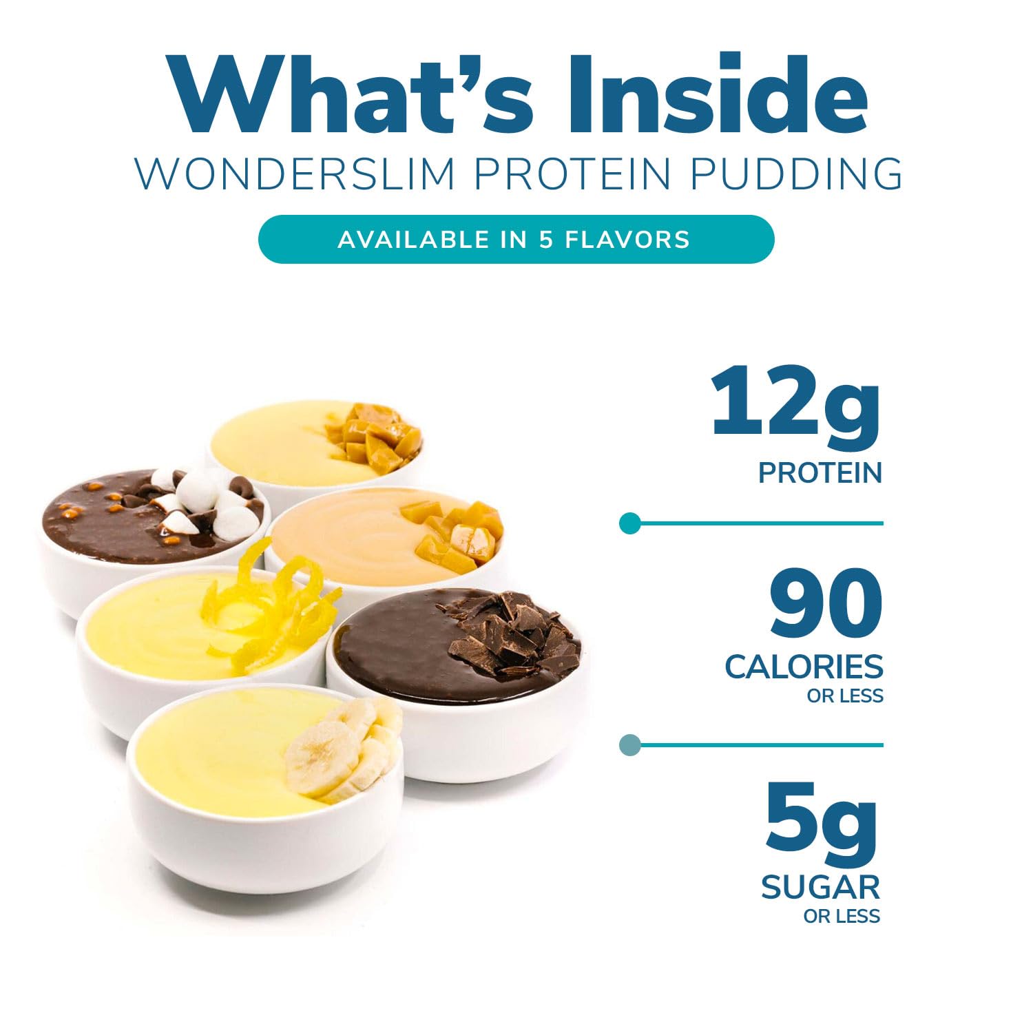 WonderSlim Protein Pudding Mix Variety Pack - 12g Protein per Serving, Gluten Free, Low Carb (7 Count) - Perfect for Keto Diet, Post-Workout Recovery & Healthy Snacking
