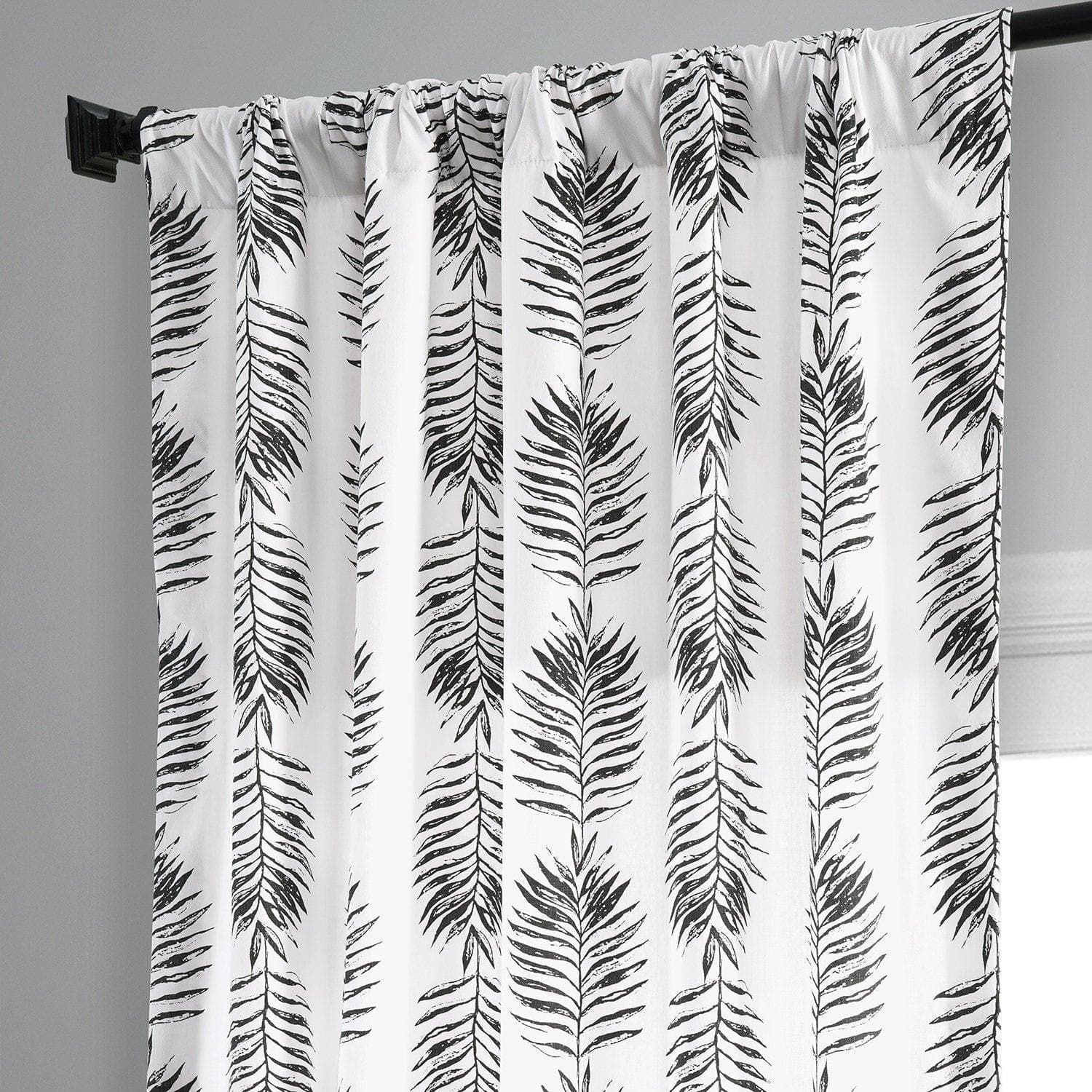 Black Floral Printed Cotton Room Darkening Curtains - Sago Collection | Elegant Window Treatment for Bedroom, Living Room & Home Decor