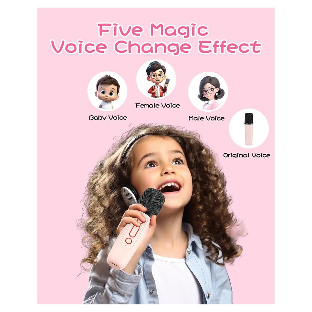 Portable Bluetooth Karaoke Machine with 2 Wireless Mics & LED Lights - Mini Speaker for Kids & Adults - Perfect for Home Parties, Travel & Outdoor Singing Fun