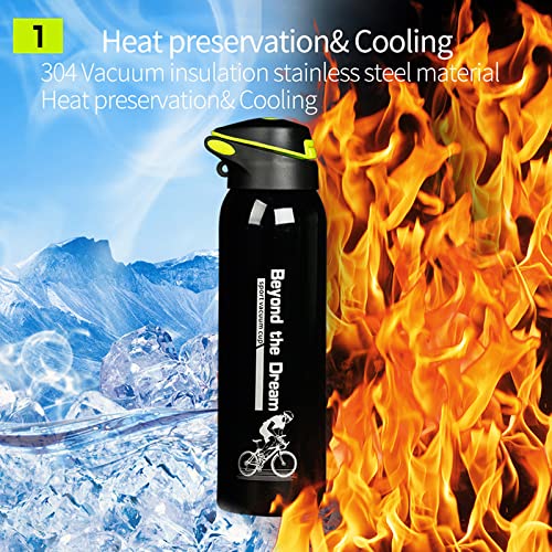 500ml Insulated Stainless Steel Cycling Water Bottle - Vacuum Double Wall Thermal Bike Bottle with Straw Lid & Flex Cap - Leakproof for Biking, Hiking, Gym & Outdoor Sports