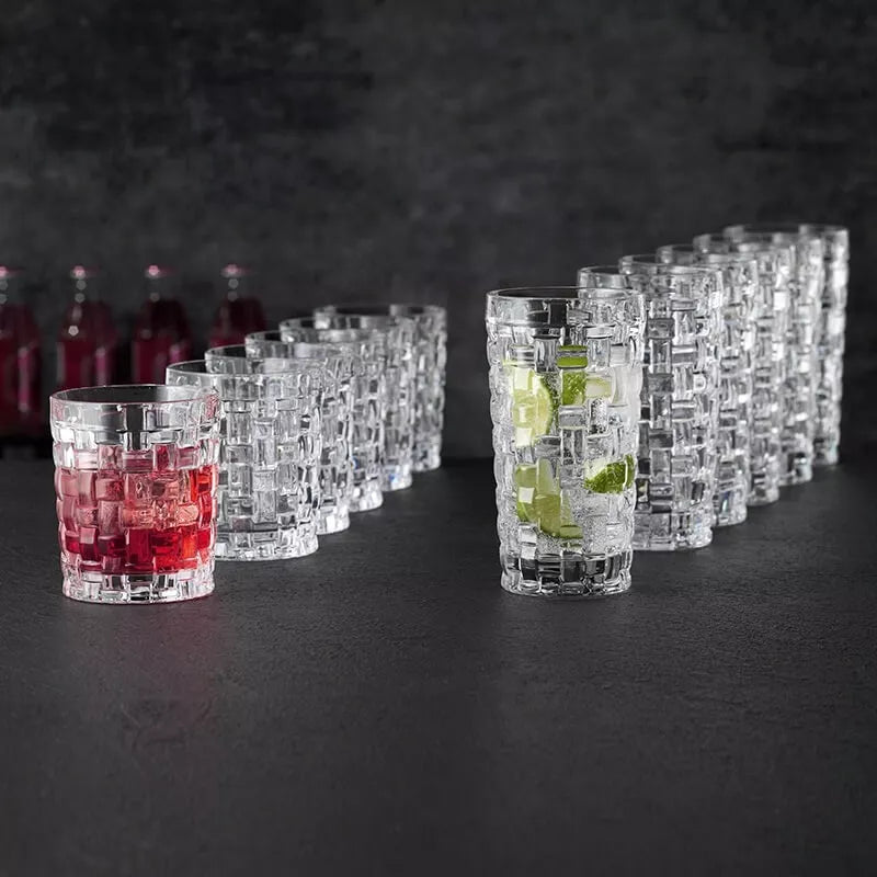 Premium Bossa Nova Glass Tumblers Set of 12 - Elegant Barware & Tableware for Cocktails, Iced Coffee, and Home Entertaining