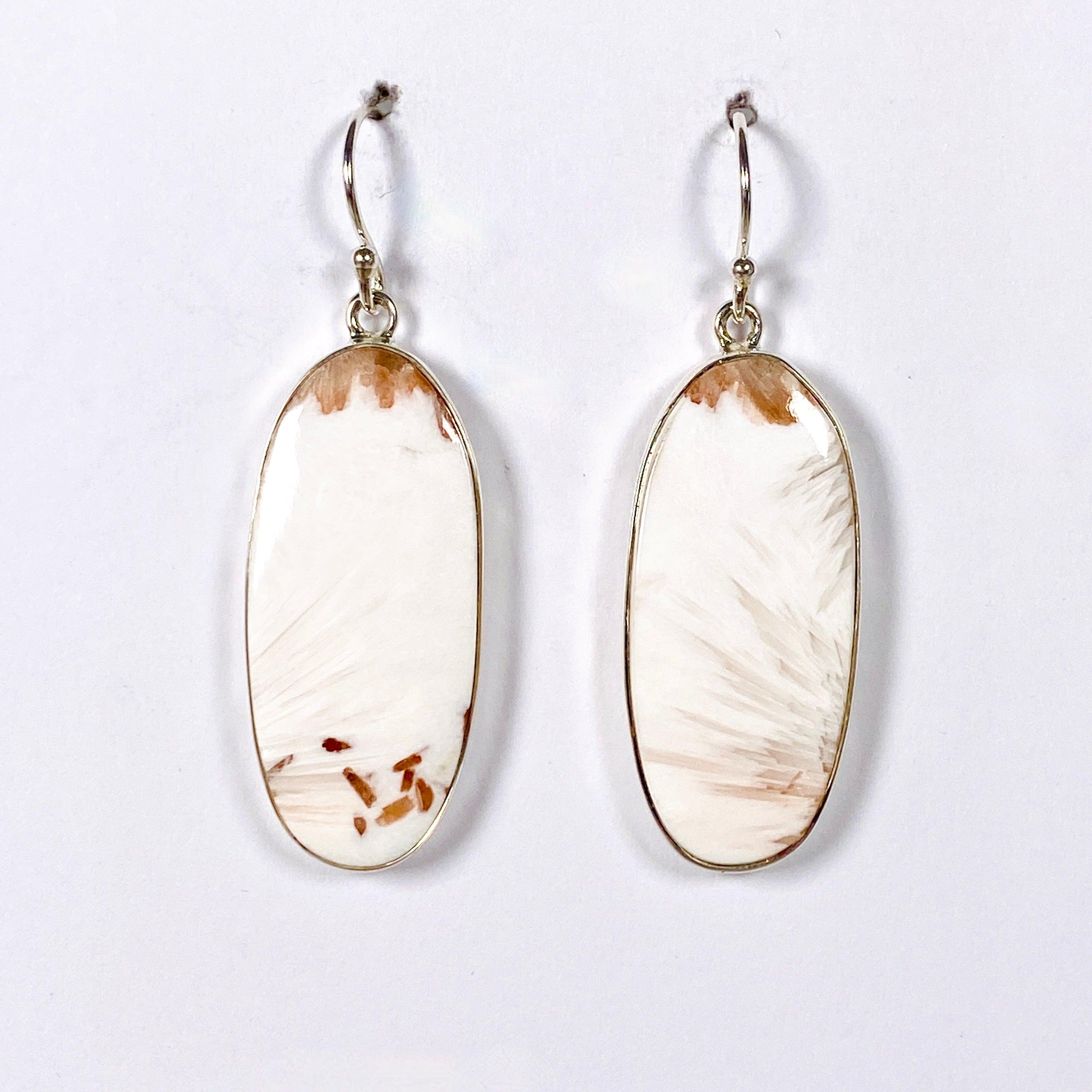 Natural Scolecite Oval Earrings KEGJ1324 - Healing Crystal Jewelry for Meditation & Spiritual Balance | Perfect for Yoga, Reiki & Energy Work
