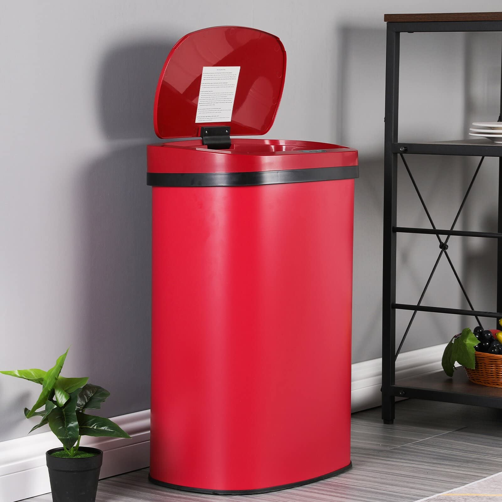 13 Gallon Automatic Motion Sensor Trash Can - Battery Powered Kitchen & Bathroom Garbage Bin for Home, Office, Dorm - Hands-Free Touchless Waste Bin (Red) | Perfect for Cooking, Cleaning & Hygiene Areas