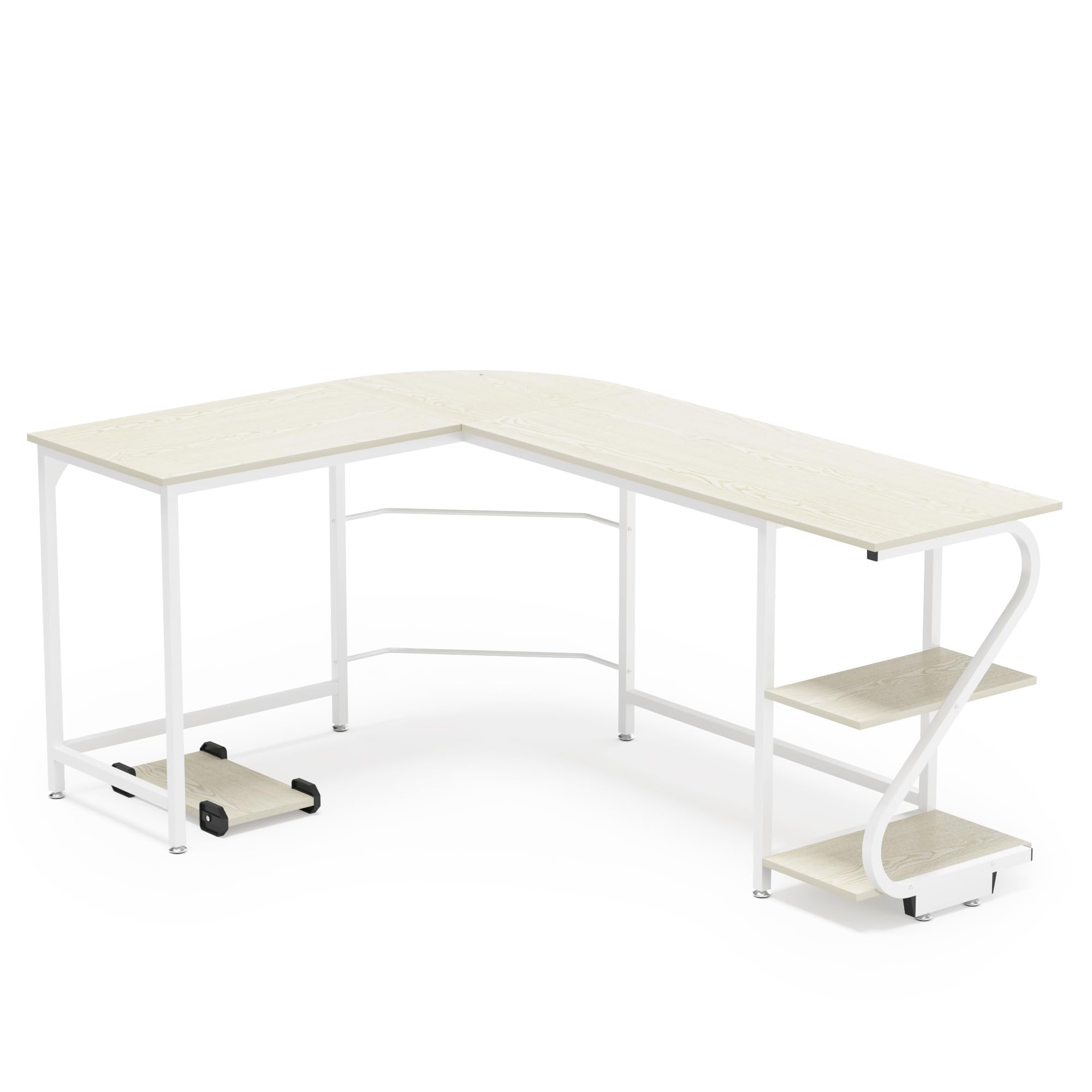 Weehom Reversible L-Shaped Computer Desk with Storage - Home Office Gaming Workstation, Corner Writing Table for Small Spaces, Beige - Perfect for Home Office, Gaming Setup & Study Spaces