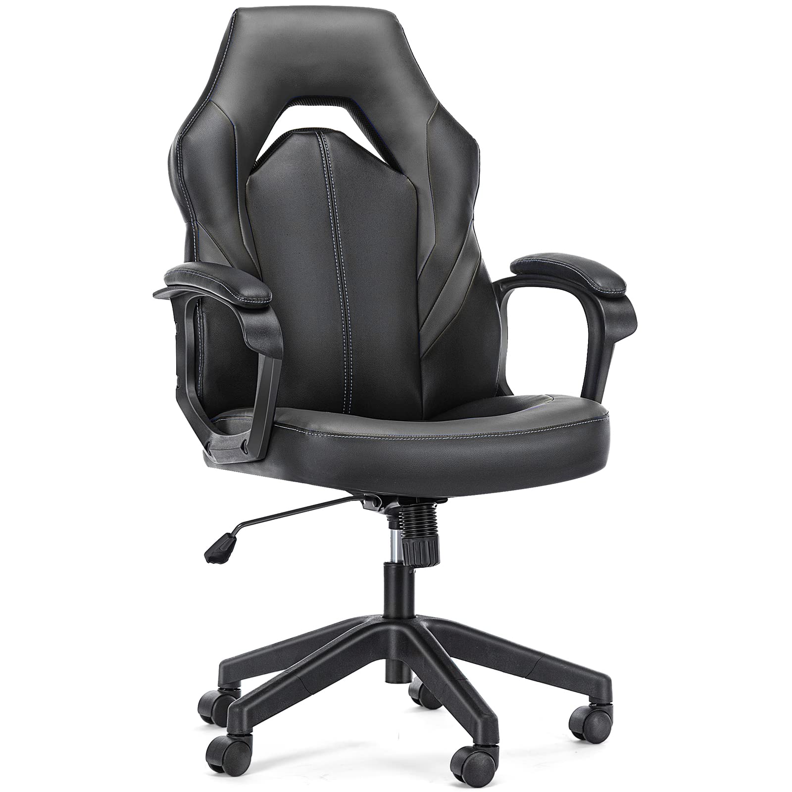 OLIXIS Ergonomic Gaming Chair - PU Leather Office Chair with Lumbar Support & Padded Armrests, Swivel Desk Chair for Adults (Grey) - Perfect for Home Office, Gaming Setup & Workstation Comfort