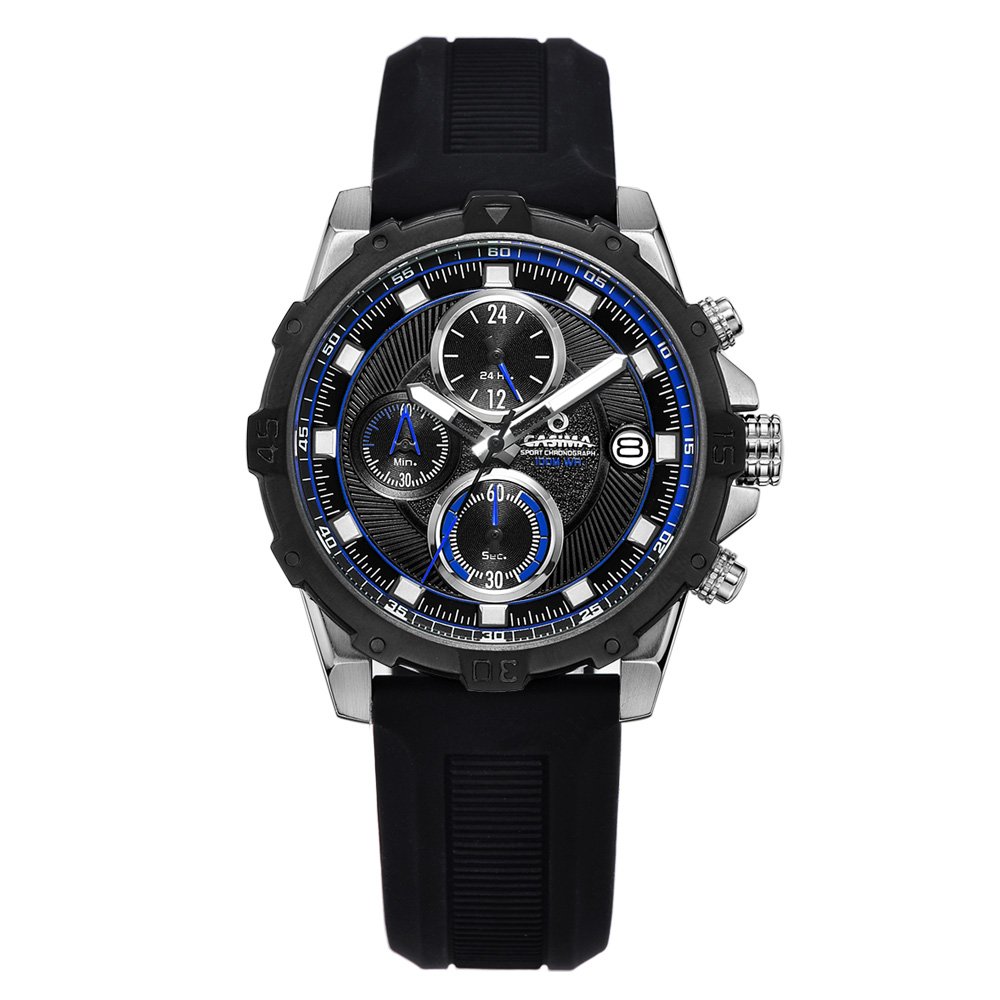 CASIMA Men's Sport Chronograph Watch - Waterproof, Silicone Band - for Running & Diving
