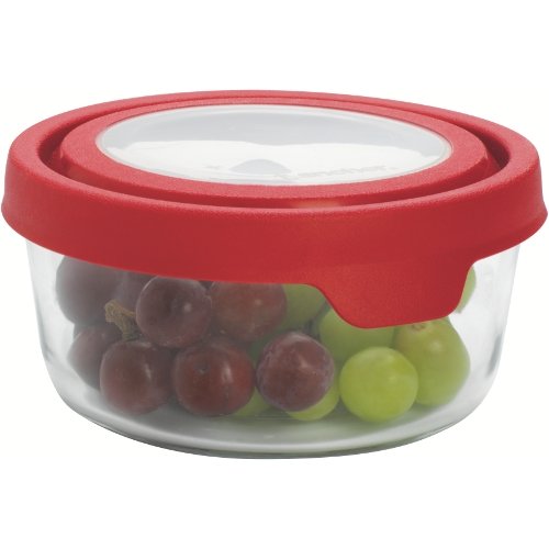 Anchor Hocking TrueSeal 4-Cup Round Airtight Food Storage Containers with Red Plastic Lids - Set of 4 for Meal Prep, Leftovers & Pantry Organization