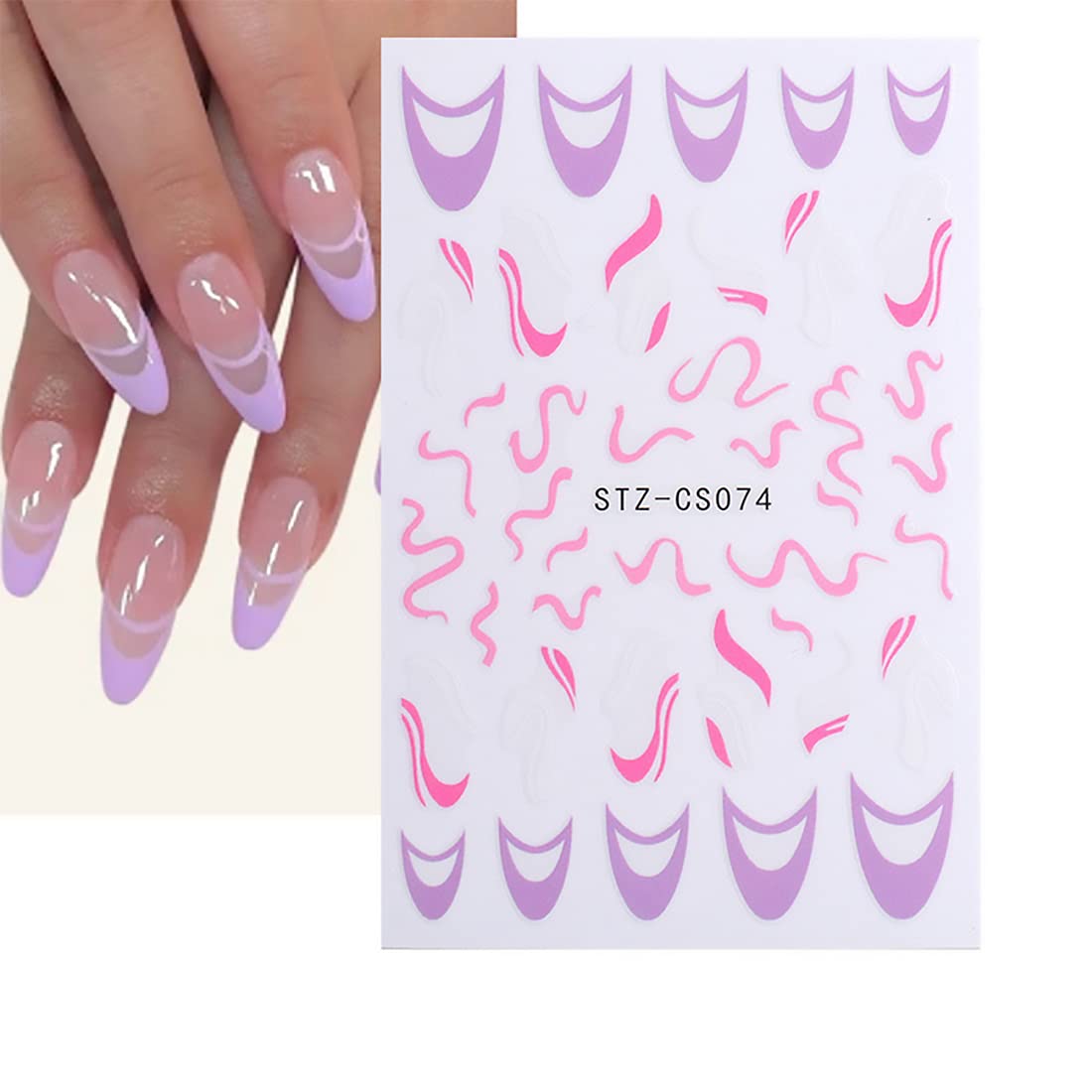 3D Blue Pink Purple Rainbow Line Nail Art Stickers - 6 Sheets Self-Adhesive Curve Stripe Design for French Manicure | Nail Decals for Parties, Weddings, Salon & DIY Nail Art Accessories