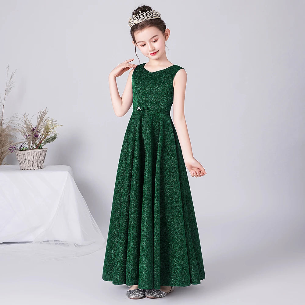 Elegant O-Neck Bow Floor-Length Princess Dress for Girls - Perfect for Birthday Parties, Pageants & Special Occasions | Formal Gown for Kids' Celebrations & Photo Shoots