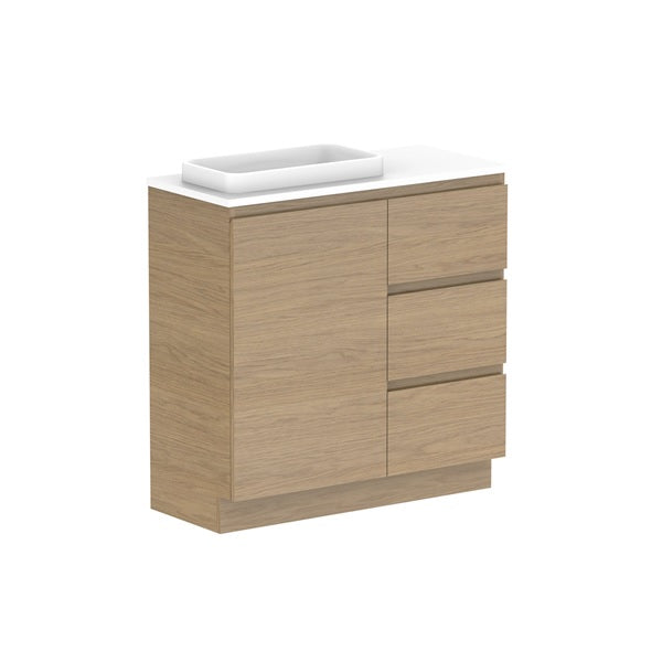 ADP Glacier Pro Ensuite Door and Drawer Trio Vanity with Solid Surface Top - Modern Bathroom Vanity Set with Storage for Home & Hotel Use